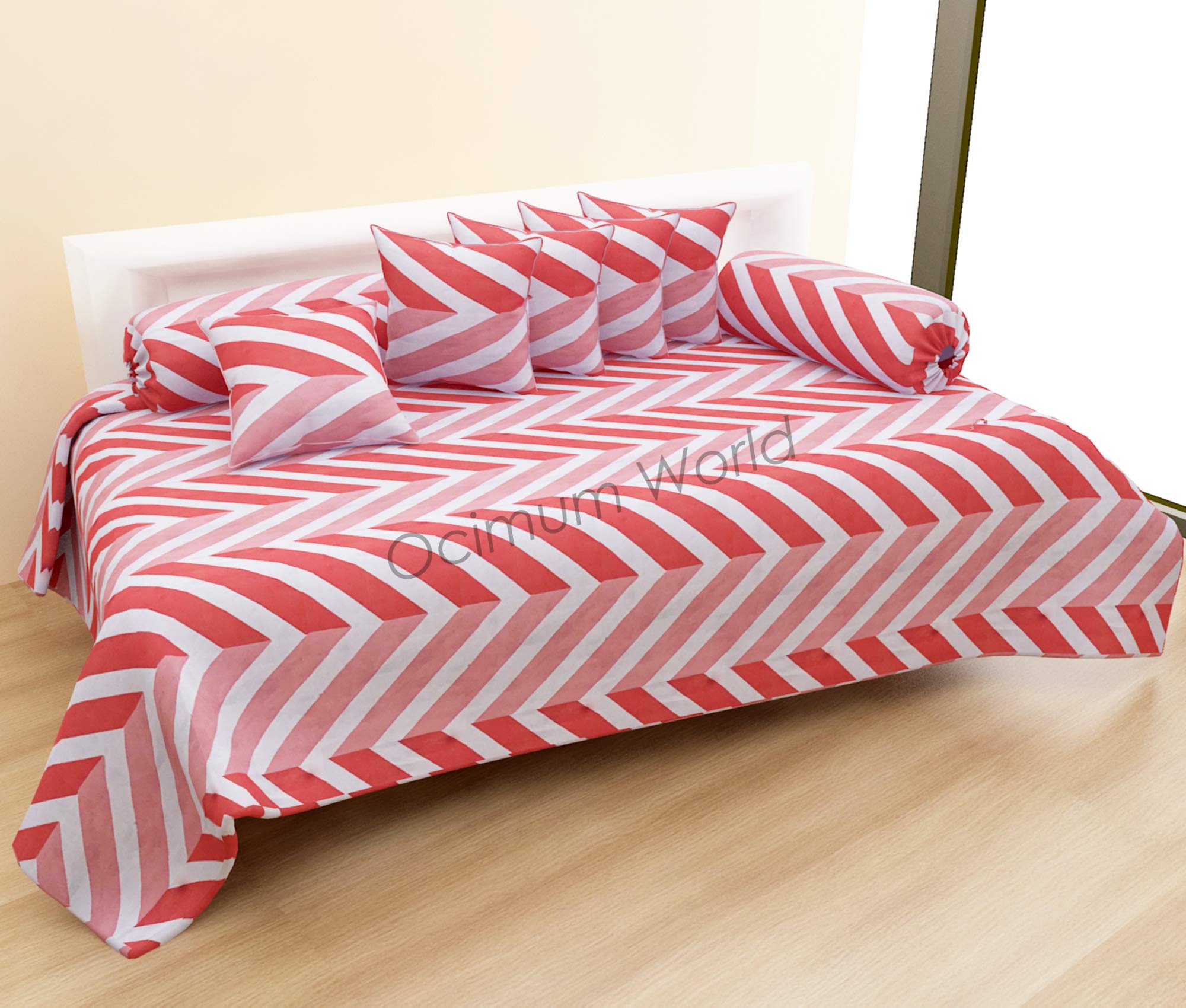 MORADO® 160 TC Glace Cotton 8 Pieces Diwan Set Including 1 Bedsheet, 5 Cushion Covers and 2 Bolster Covers, Orange-picture-12