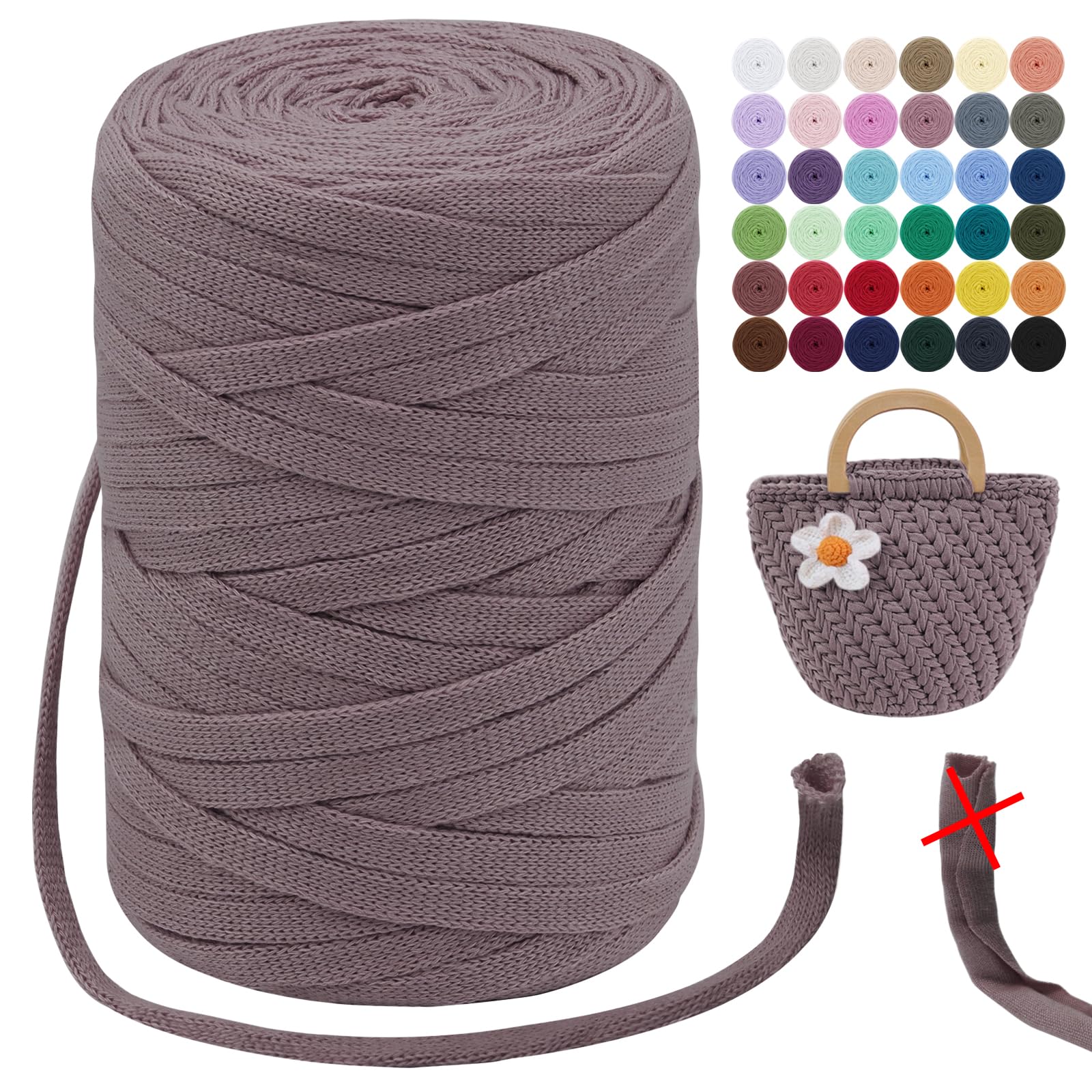 LEREATI T Shirt Yarn for Crocheting 250g/100m Beginner Crochet 7mm T-Shirt Yarn, Polyester Ribbon for Knitting & Crocheting