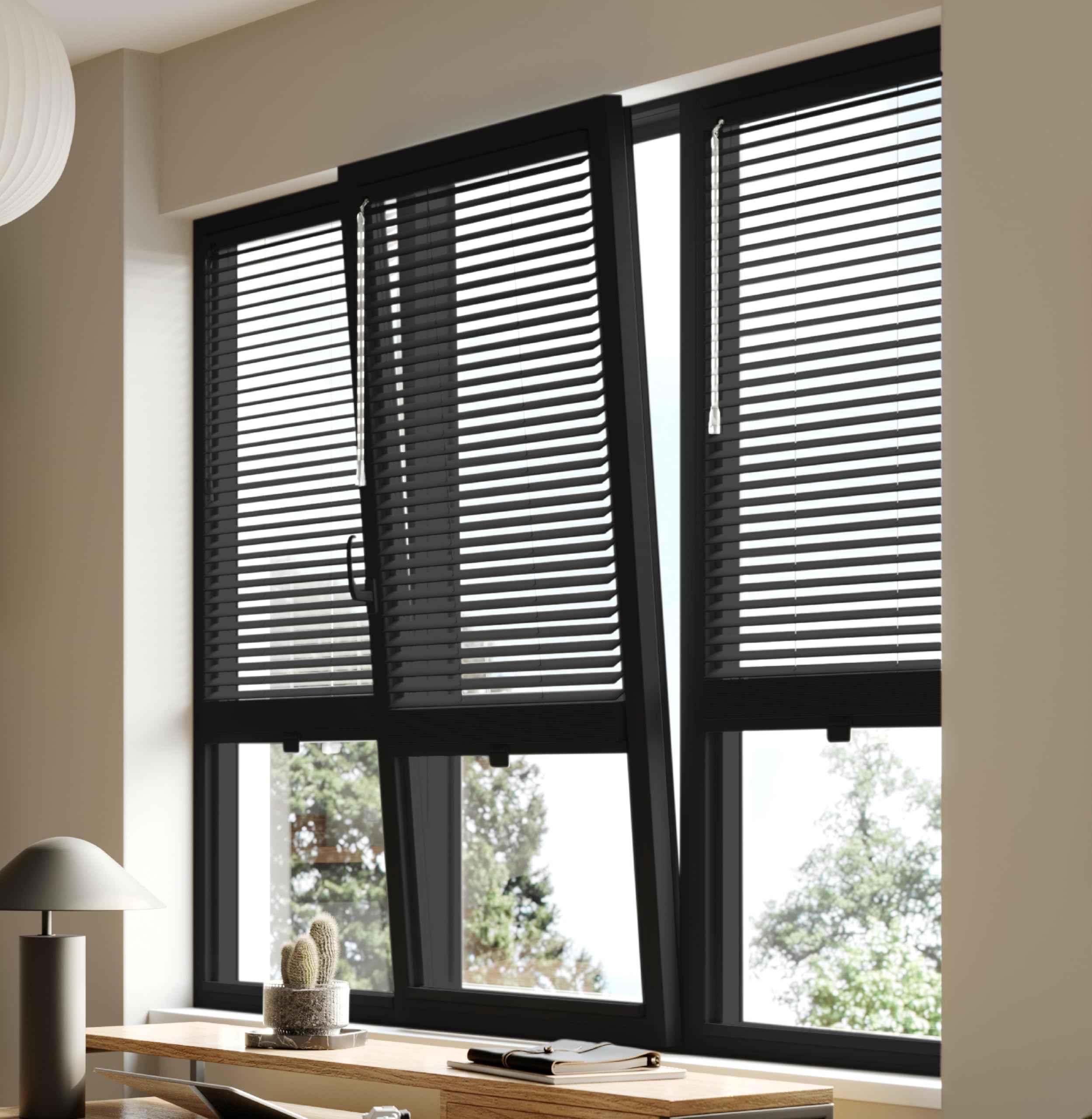 Premium British Made to Measure Black Wood Venetian Blinds | No Drill Blinds for Windows & Doors – Stick Fit | Easy Fit Adhesive – Thermal, Cordless, UK Made & Child Safe