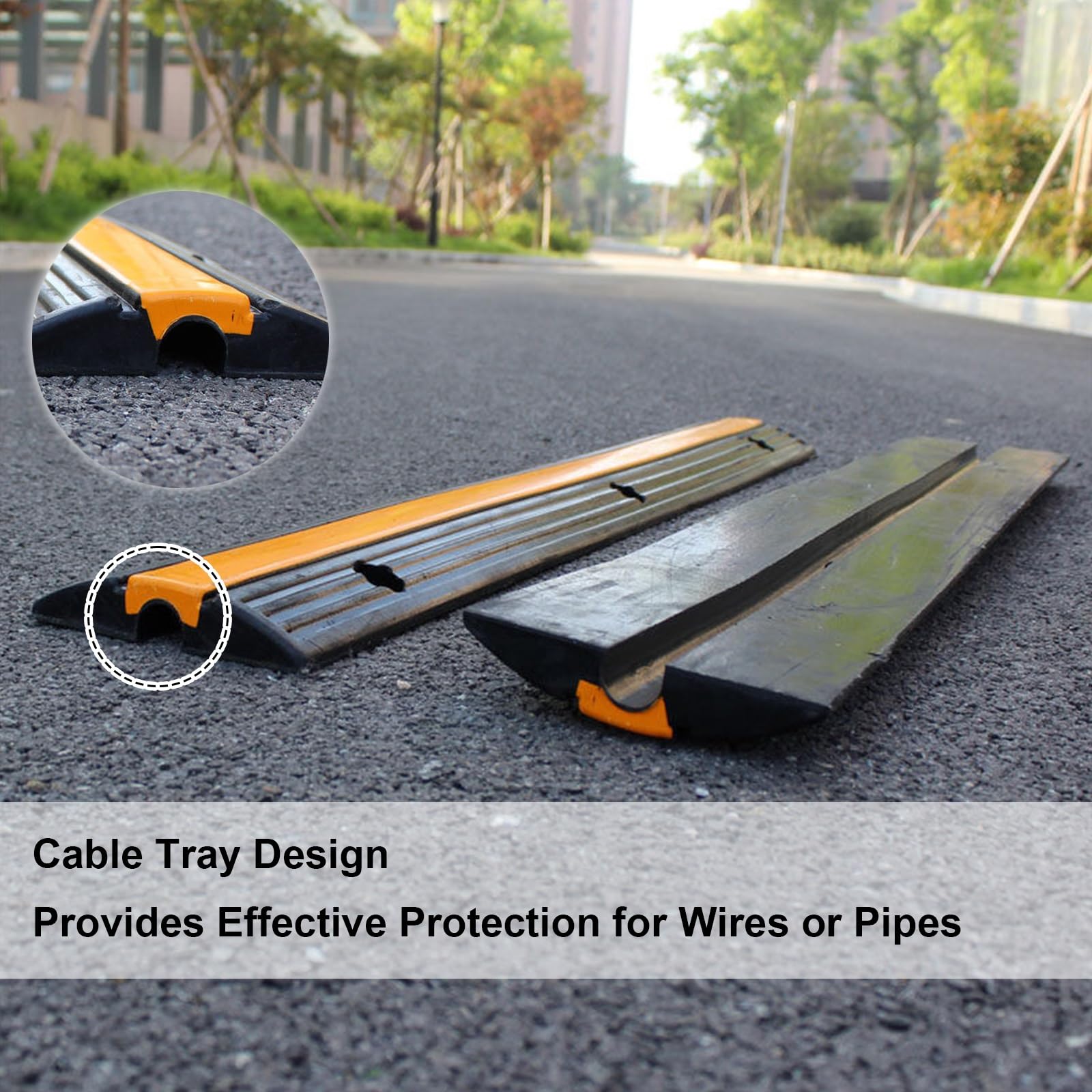 Rampa de Protección de Cable de 1 Canal, Canaleta Pasacables de Suelo de Caucho y PVC, Pasacables Suelo para Cables/Mangueras/Tuberías, Carga de 15 Toneladas