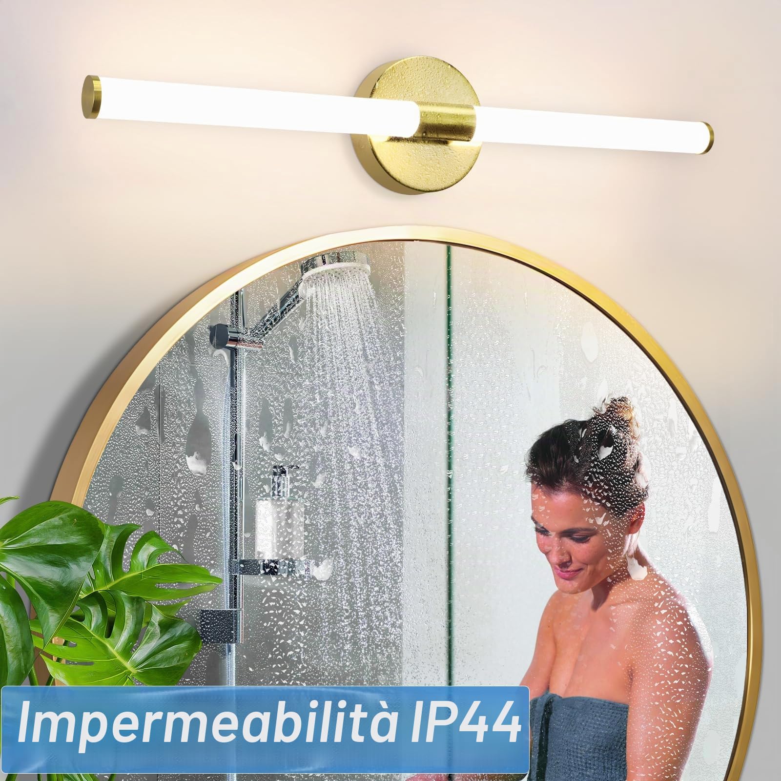 Lampada da parete a specchio a LED per bagno, in oro - 60 cm, 8 W, | 4000 K