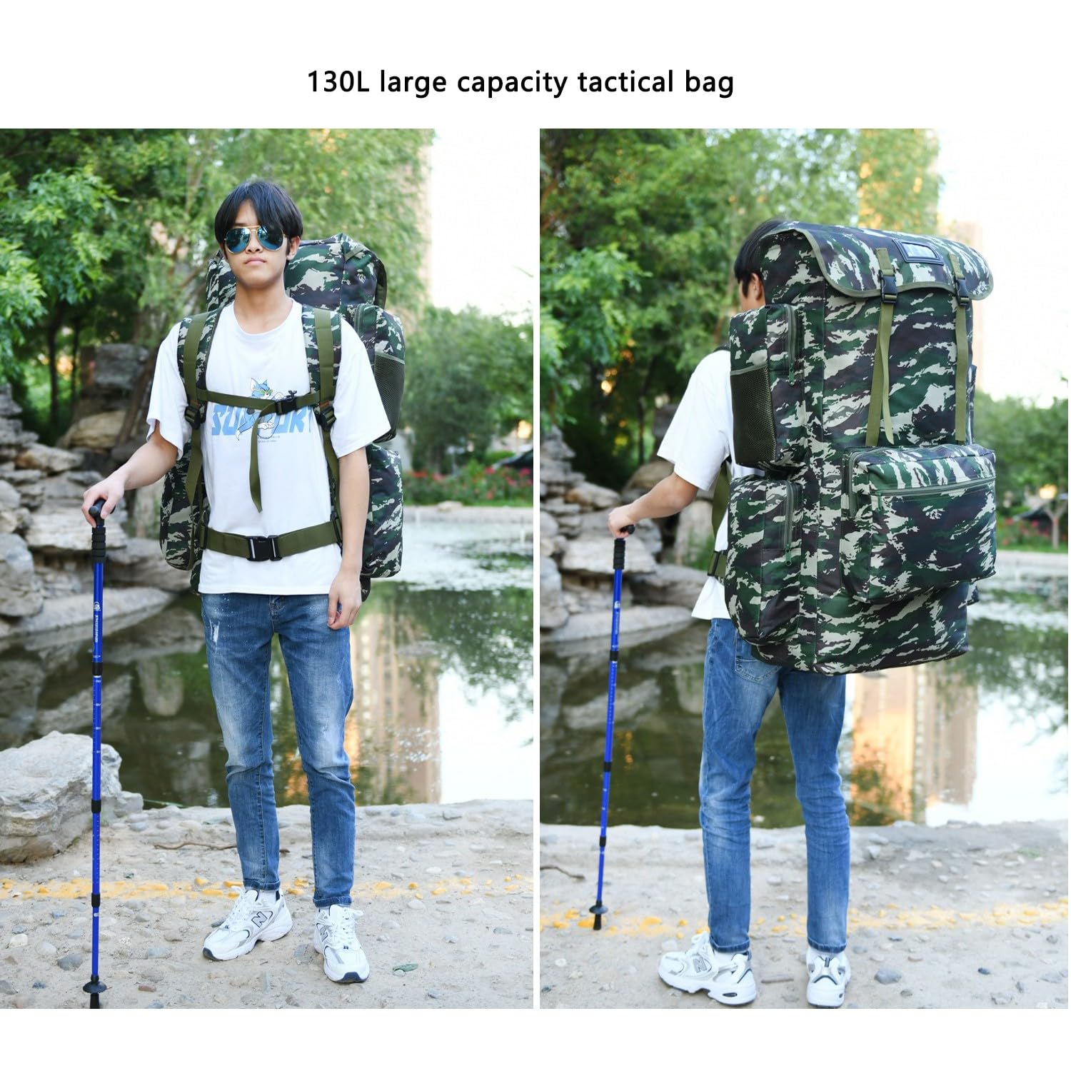 Camping Rucksack Grosser Rucksack Militärrucksack Für Outdoor Fur Camouflage Notfallrucksack Wasserdicht Survival Gefüllt Fluchtrucksack Notfall Backpack 130L Großer Rucksack