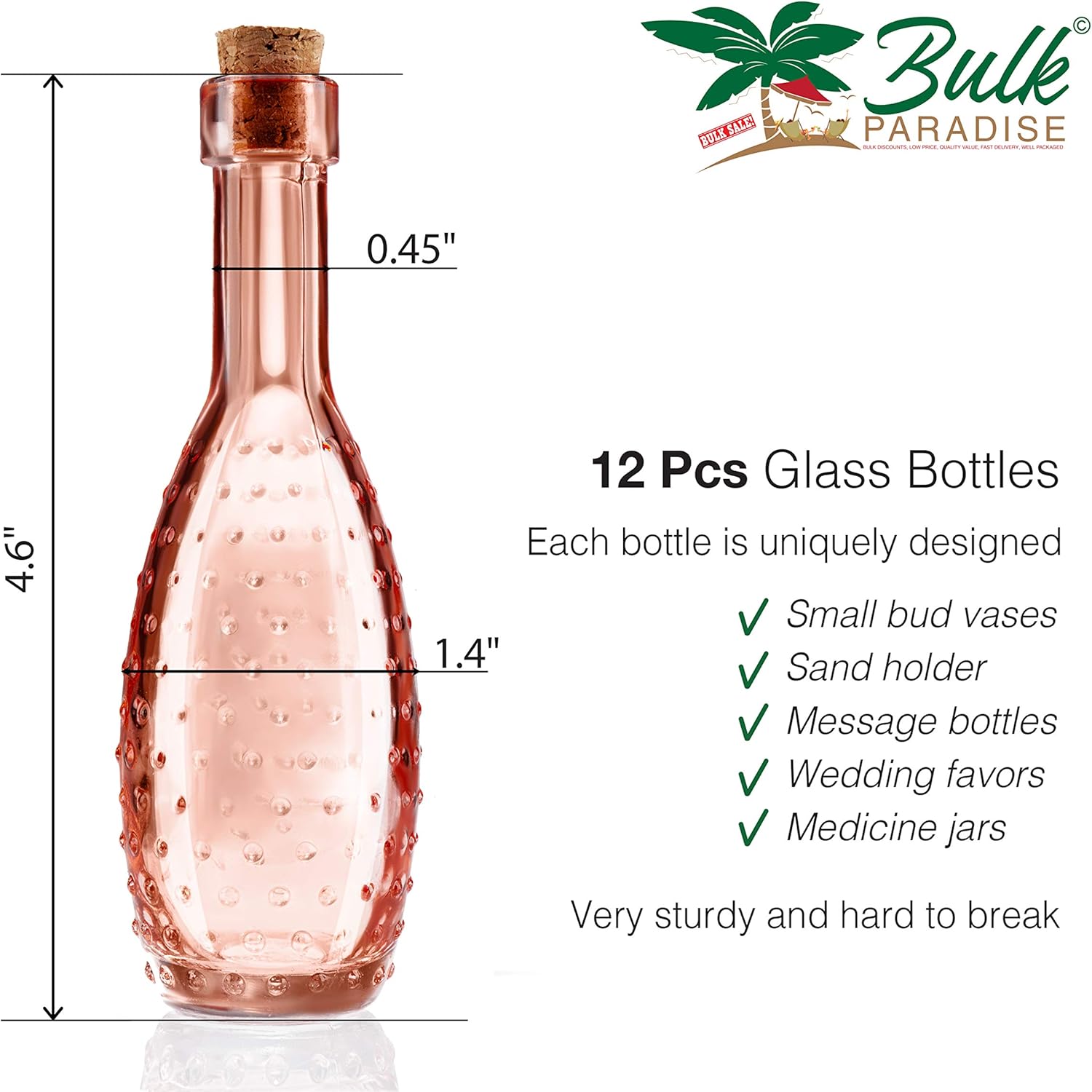 Small MIni Reddish Vintage Glass Bottles with Corks, MIni Vases, Decorative, Potion, Assorted Design Set of 12 pcs, 4.6 Inch Tall (11.43cm), 1.4 Inch Wide (3.56cm) : Home & Kitchen