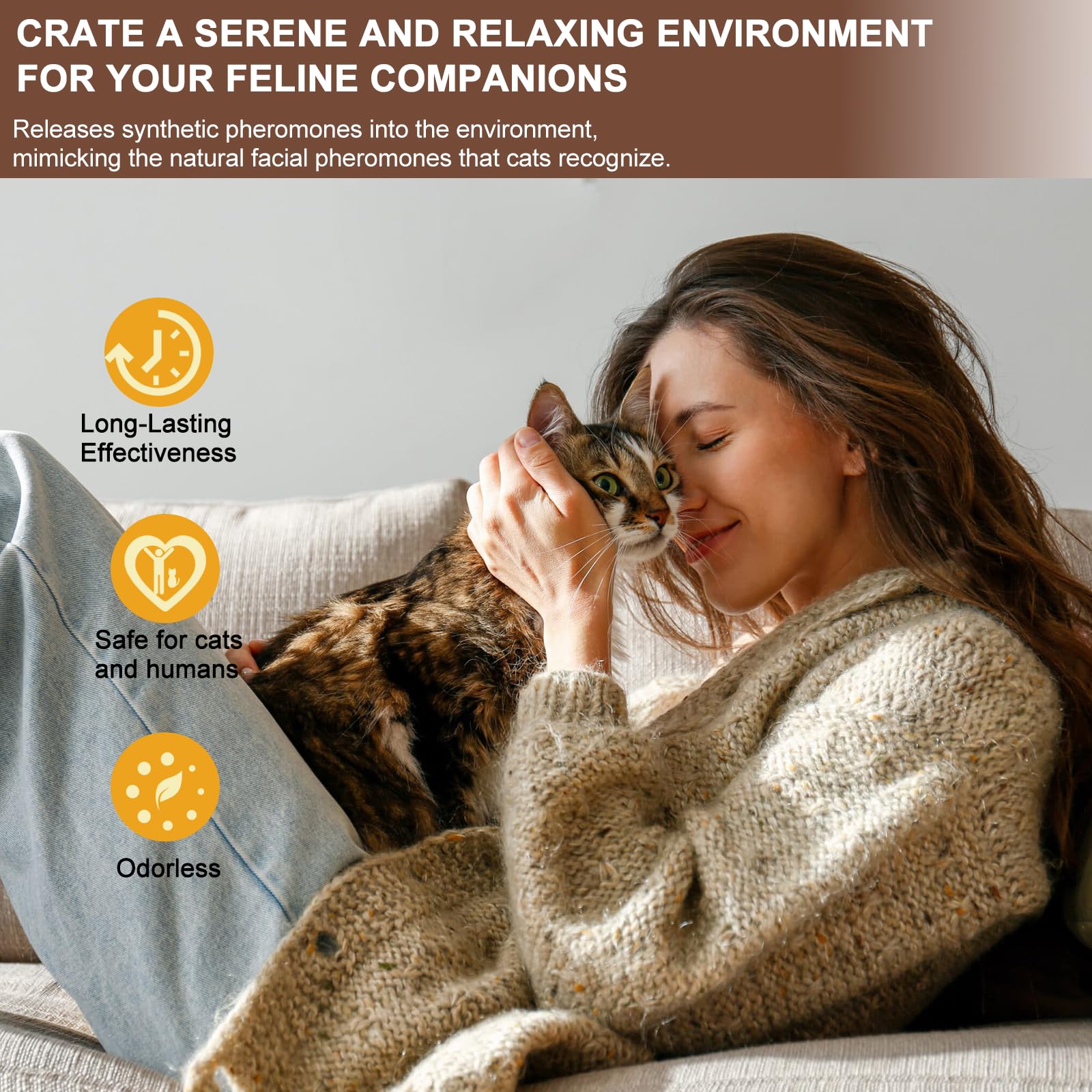 Diffuseur de phéromones apaisantes pour chats, soulage l'anxiété et le stress, diffuseur apaisant pour chats 3 recharges, réduit les combats et les griffures (3)