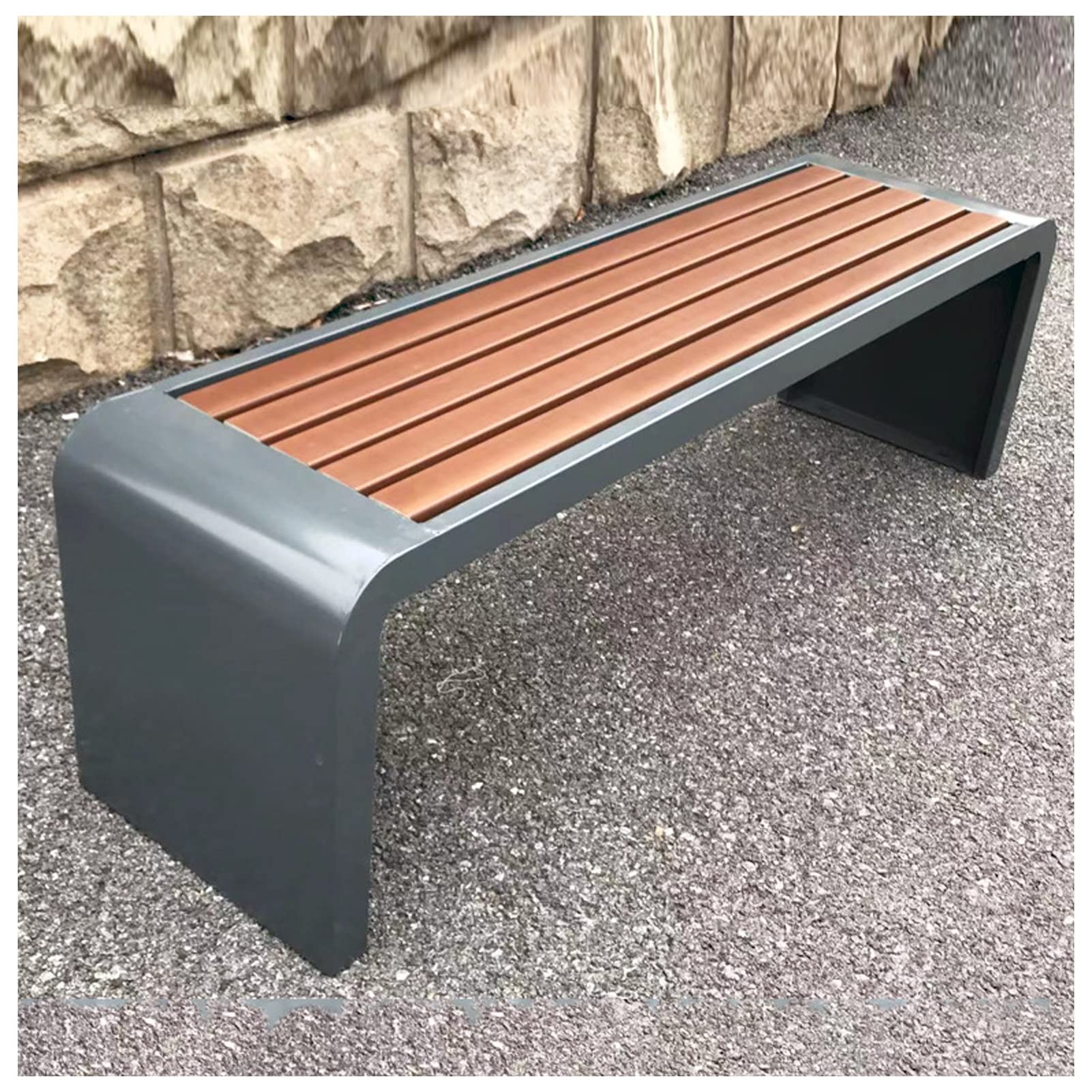 Odporna na warunki atmosferyczne metalowa ławka na zewnątrz - siedzisko ogrodowe bez oparcia na patio, do parku i salonu - stylowy szary design 120 x 40 x 45 cm - i wygodna