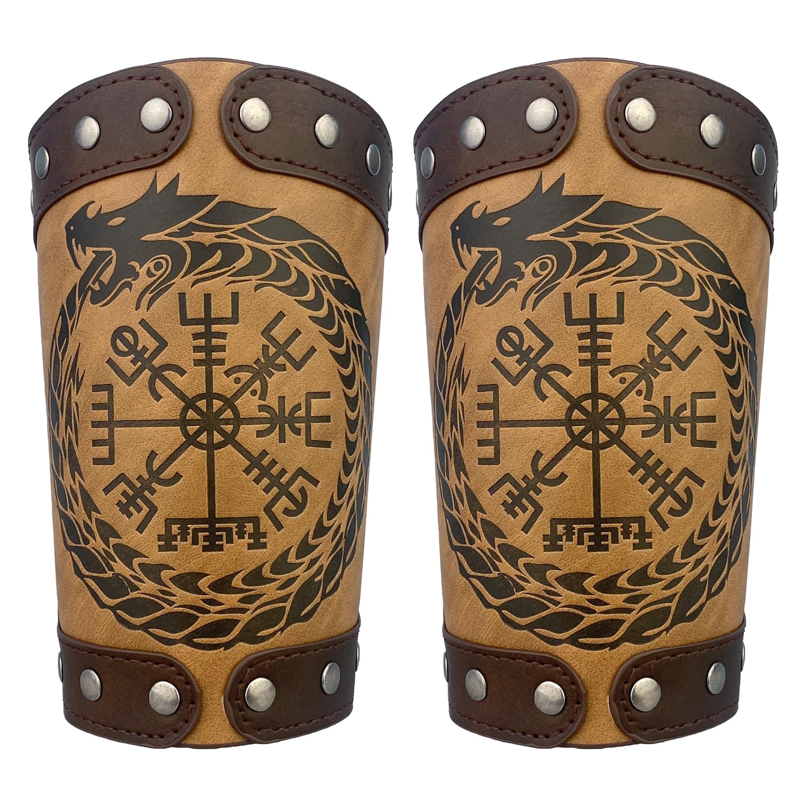 HiiFeuer Embossed Jormungandr Leather Arm Armor, Viking Arm Gauntlet Bracer