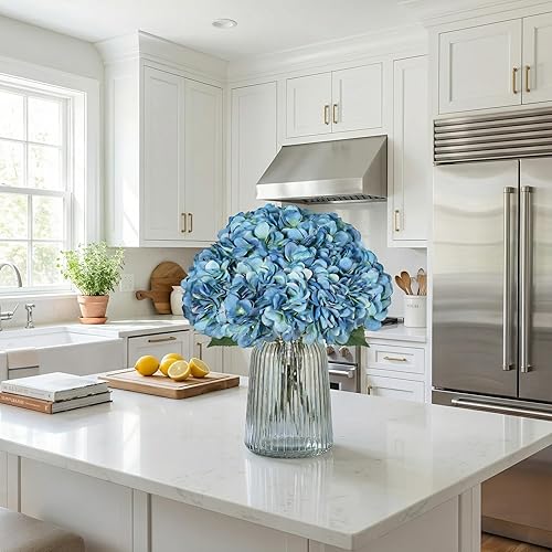 Miniatura 7 de 2 ramos de flores artificiales artificiales de hortensias de seda, ramos de boda, decoración floral de plástico, hogar, cocina, jardín, fiesta,