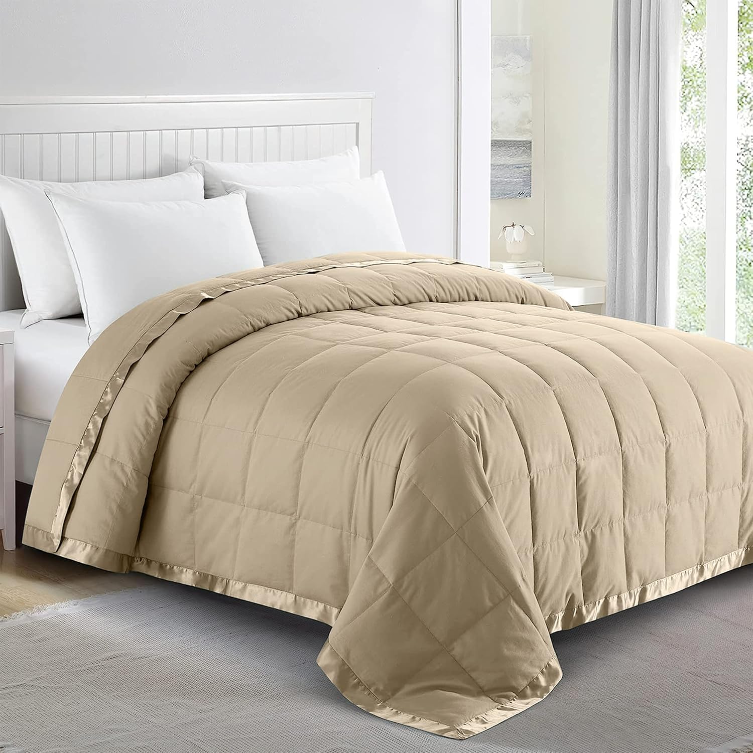 puredown Down Blankets King Size - Soft Lightweight Bed Blanket for All Seasons, Cozy Warm Luxury Blanket with Satin Trim, Cotton Cover, Gold (108"X90")