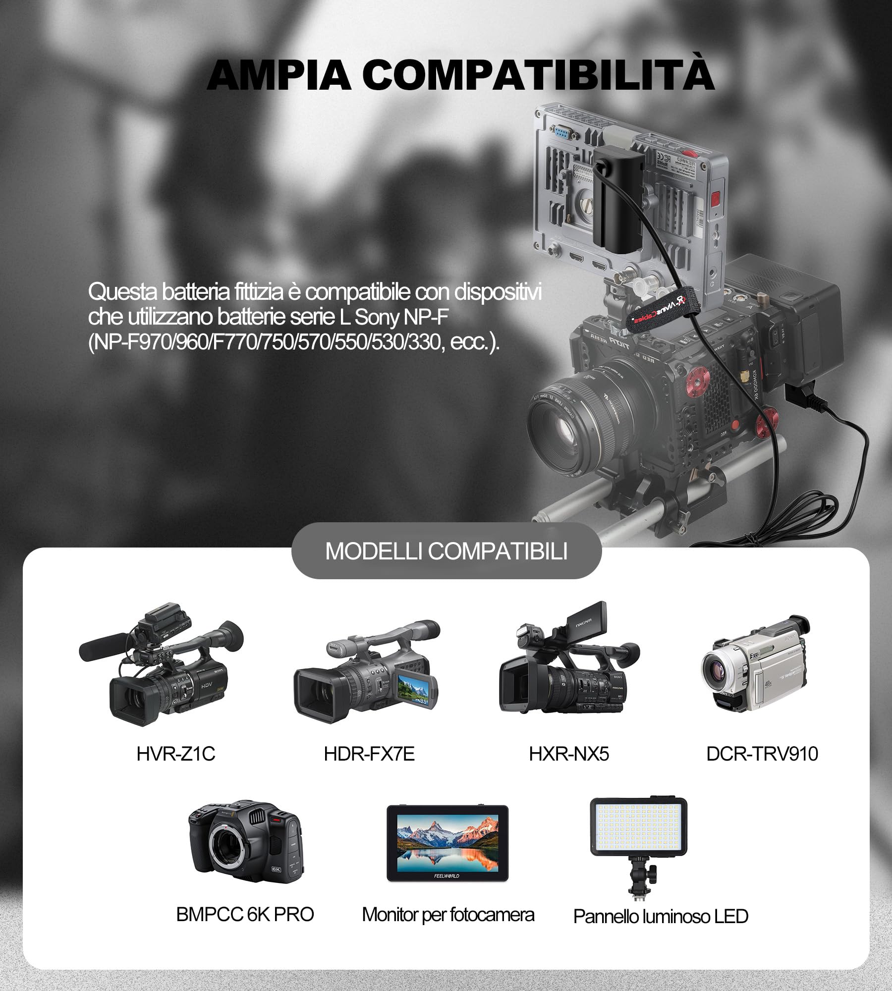 Alvin's Cables NP F550 Dummy Batteria per D-Tap Cavo di alimentazione per Sony NP F570 NP F970 Atomos Shinobi Atomos Ninja Monitor Smallhd Focus 7