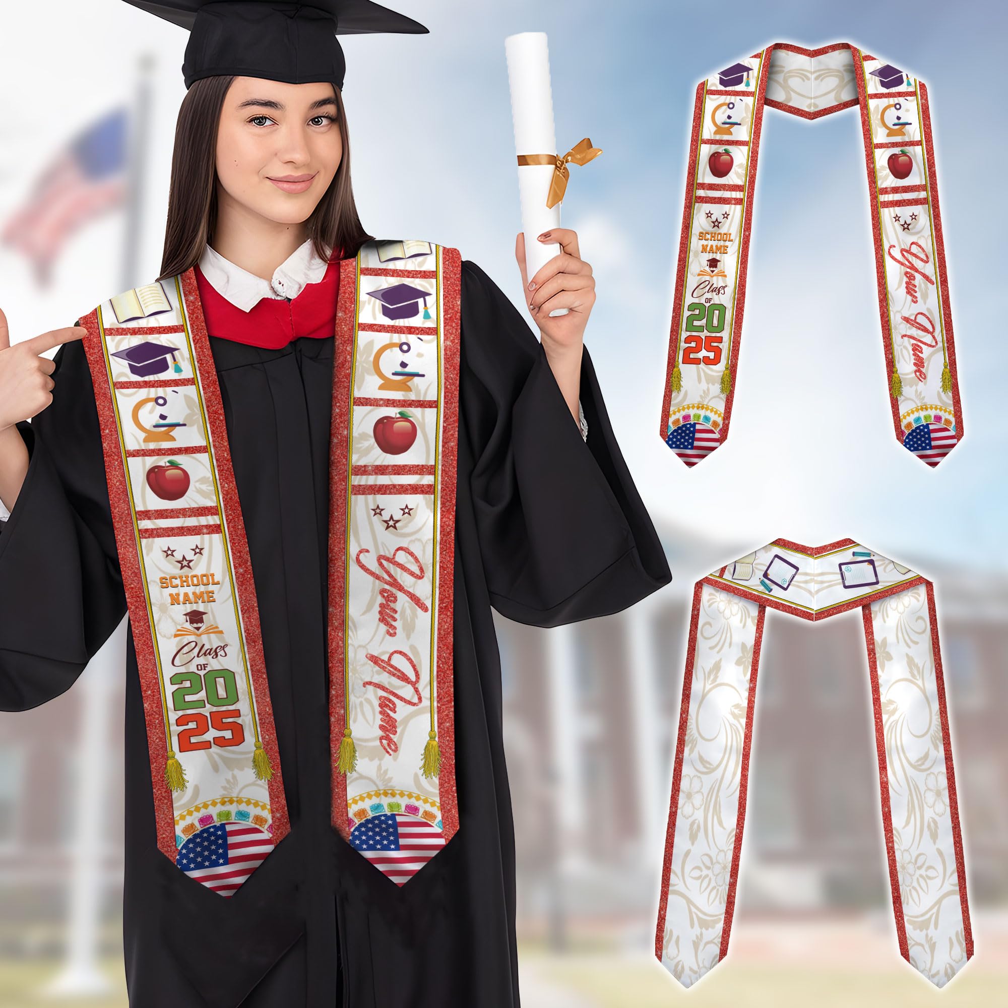 MonkeyVan Custom Class Of 2025 Teacher Graduation Stole, Teacher Graduation Sash, Teacher Pencil Grade Honor Stole Grad 2025 Tc 6