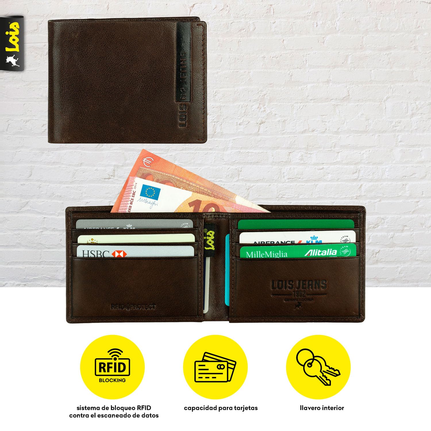 Lois - Carteras para Hombre Piel. Billeteras para Hombre. Cartera Hombre Piel con Monedero y múltiples Compartimentos, billeteras y monederos. Cartera Hombre. RFID 202687