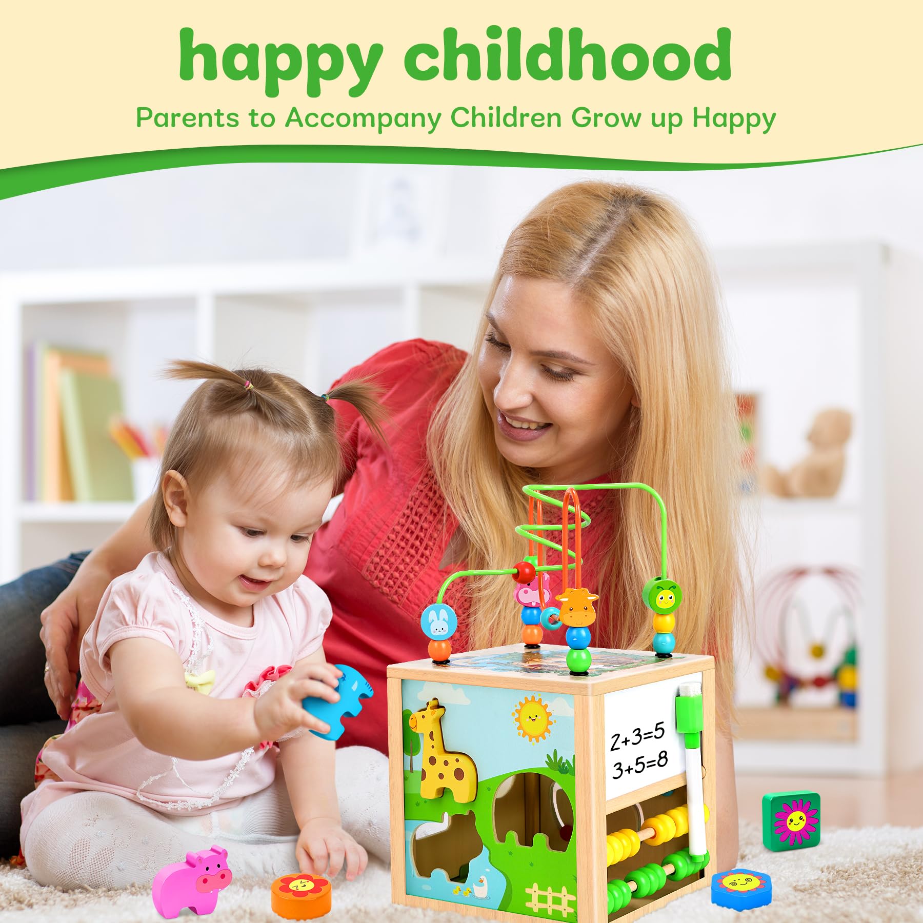 Jojoin Cubo di Abilità Motorie in Legno - Giochi Montessori 1 Anno Labirinto di Perline - Giochi Educativi Gioco di Smistamento Multiattivita Legno - Natale Compleanno Giochi Regalo Bambini 1 2 3