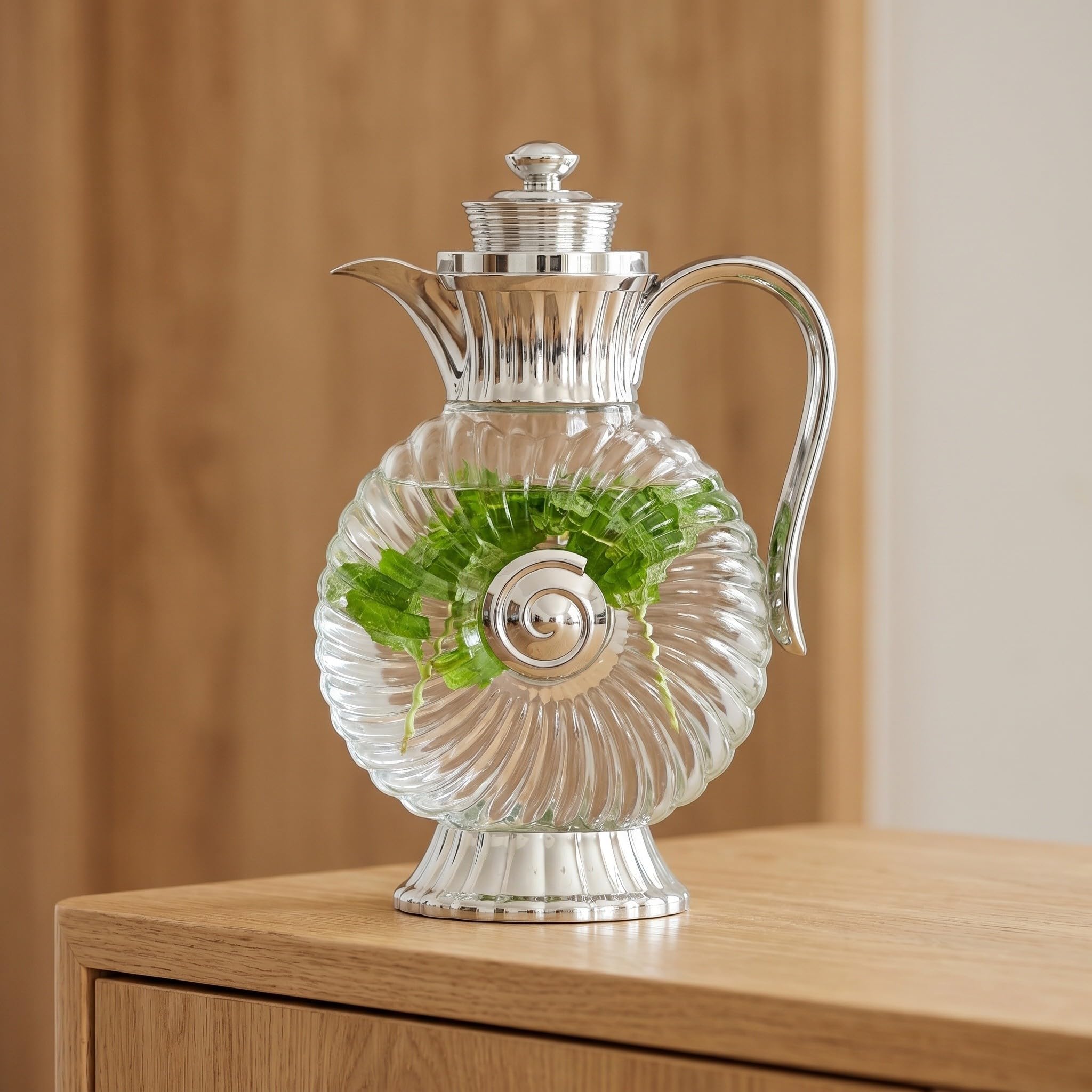 Jarra de Vidrio Diseño Transparente y Elegante para Agua Fría Estilo Árabe con Capacidad de 1.8l Adecuado para Ramadan y Brunch Familiar