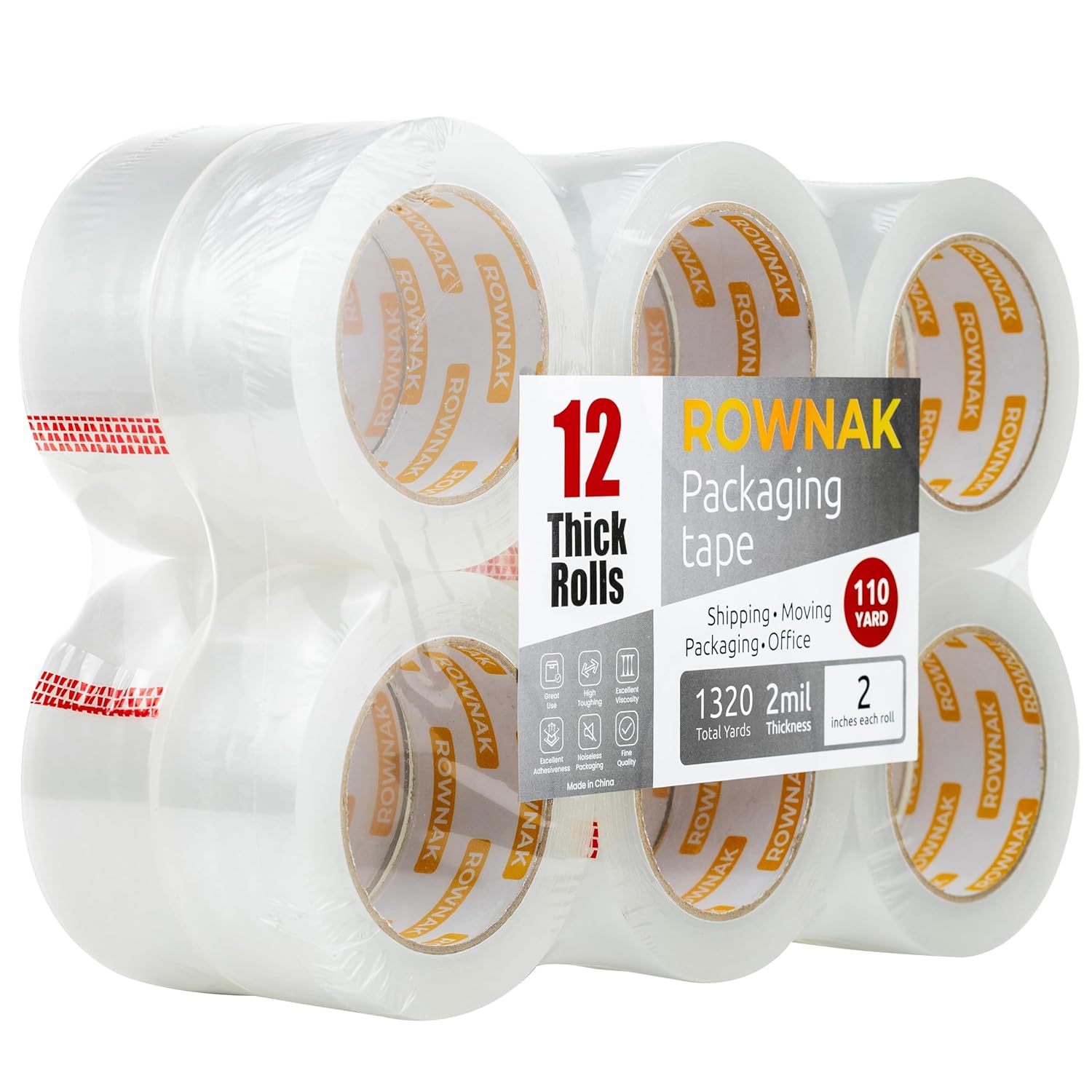 Clear Packing Tape 12 Rolls - Heavy Duty Packaging Tape 2.0mil Thick, 2.0 in. Wide x 110 Yards - Strong Adhesive, Silent, Reliable Package Tape for Home Office Shipping Moving Sealing 12rolls/ 2.0mil/ 110yard 12