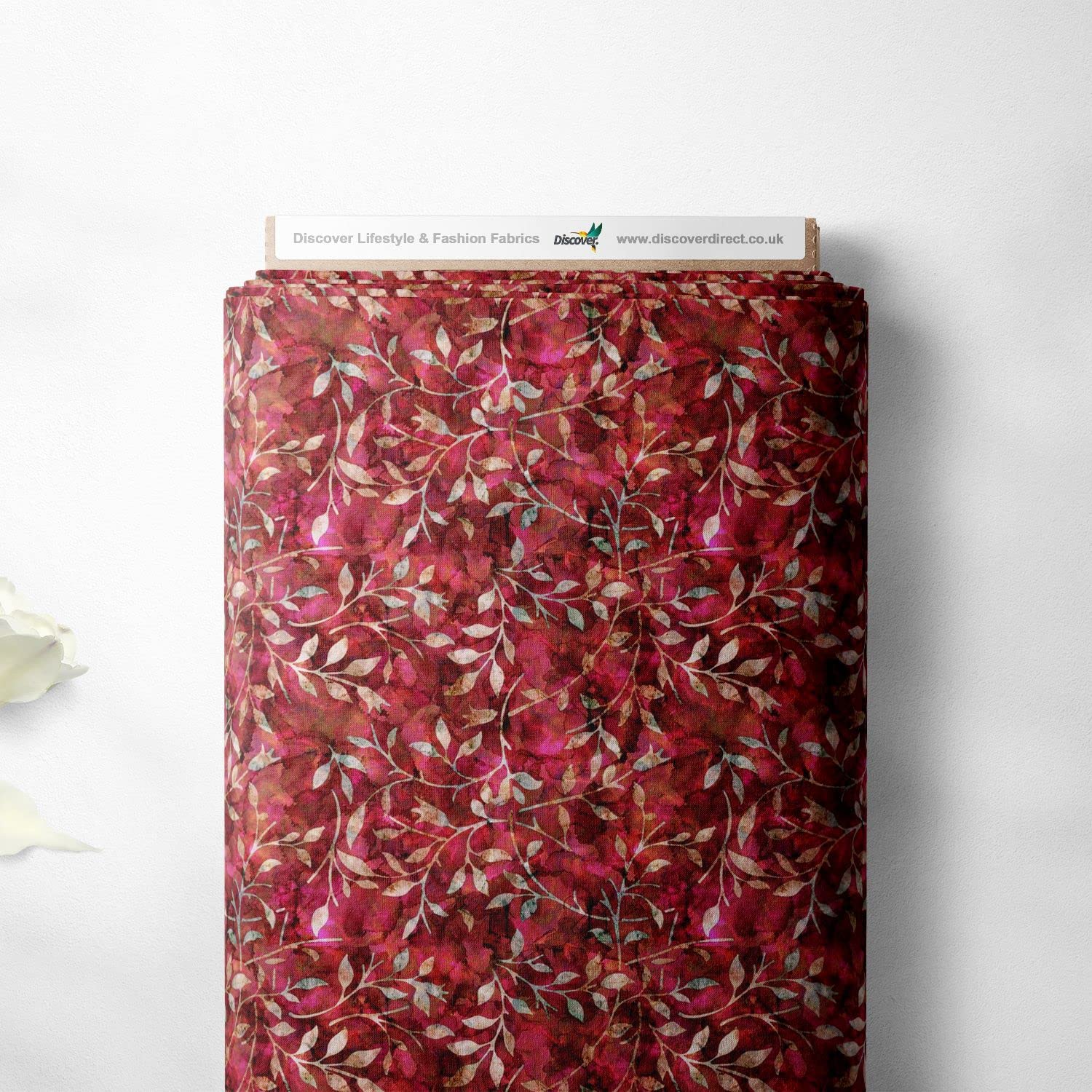 100% Cotton Batik Trail Floral Stem Printed Design Children Kids Craft Dress Quality Sewing Fabric Material | 55" - 140 cm Wide (Per Half Metre, Red)