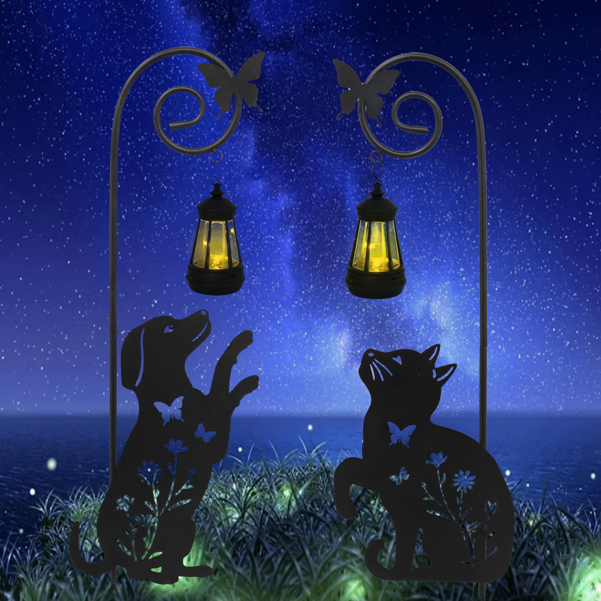 Photo 1 of Guangxie Solar Cat and Dog Lantern Garden Stakes, 2 Pack