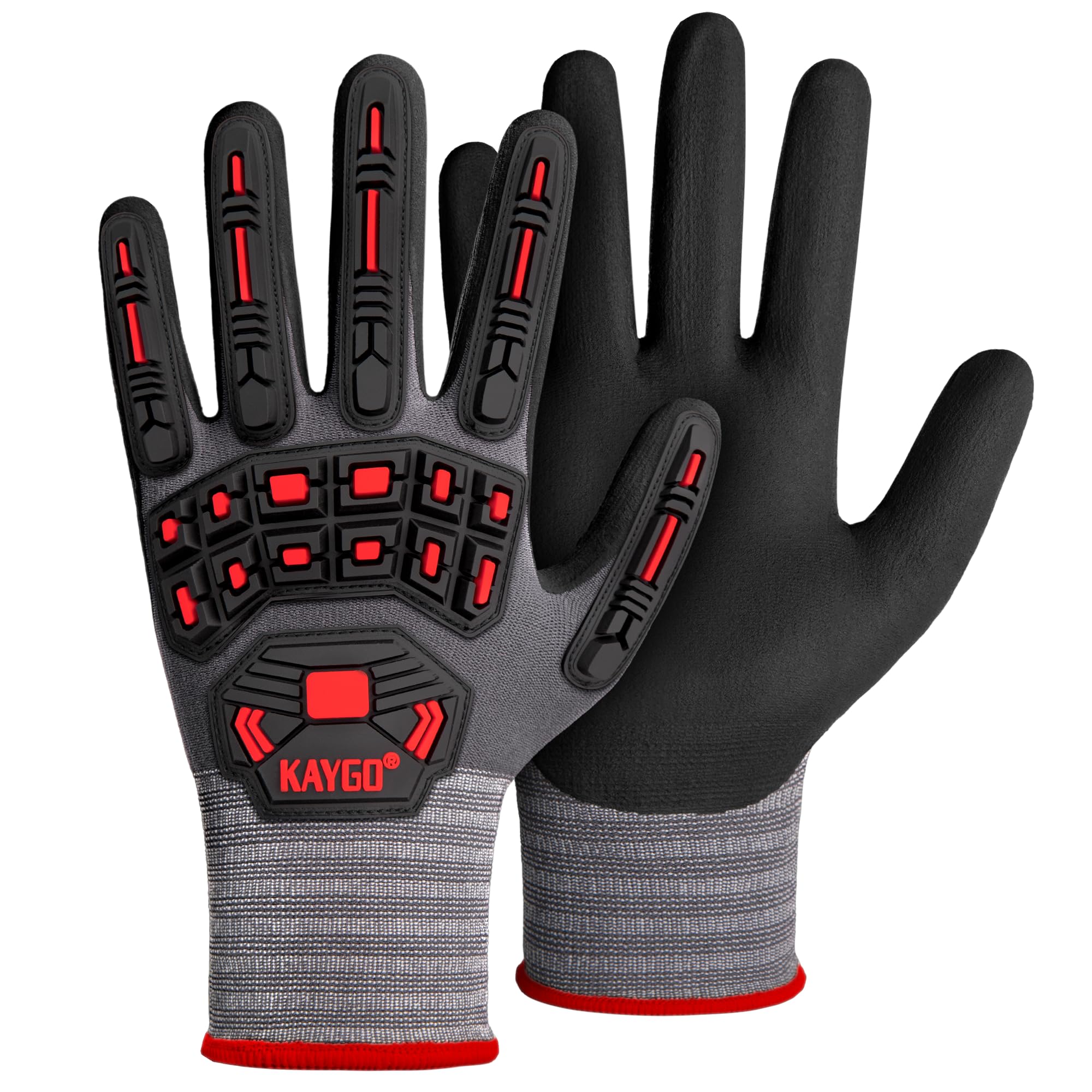 KAYGO Anti Impact Work Gloves with TPR Protection 3 works, MicroFoam Nitrile Coated Grip, Impact Reducing Safety Gloves