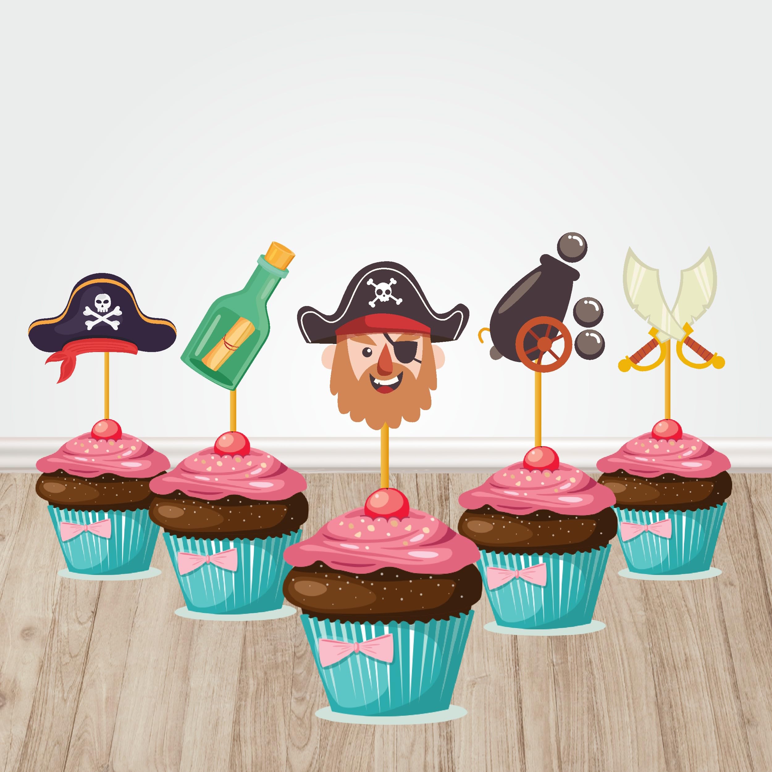 Blu Party Pirate Theme Classic Birthday Cupcake Toppers for Pirate Birthday Decorations |Birthday Party Cake Decoration for Kids 1