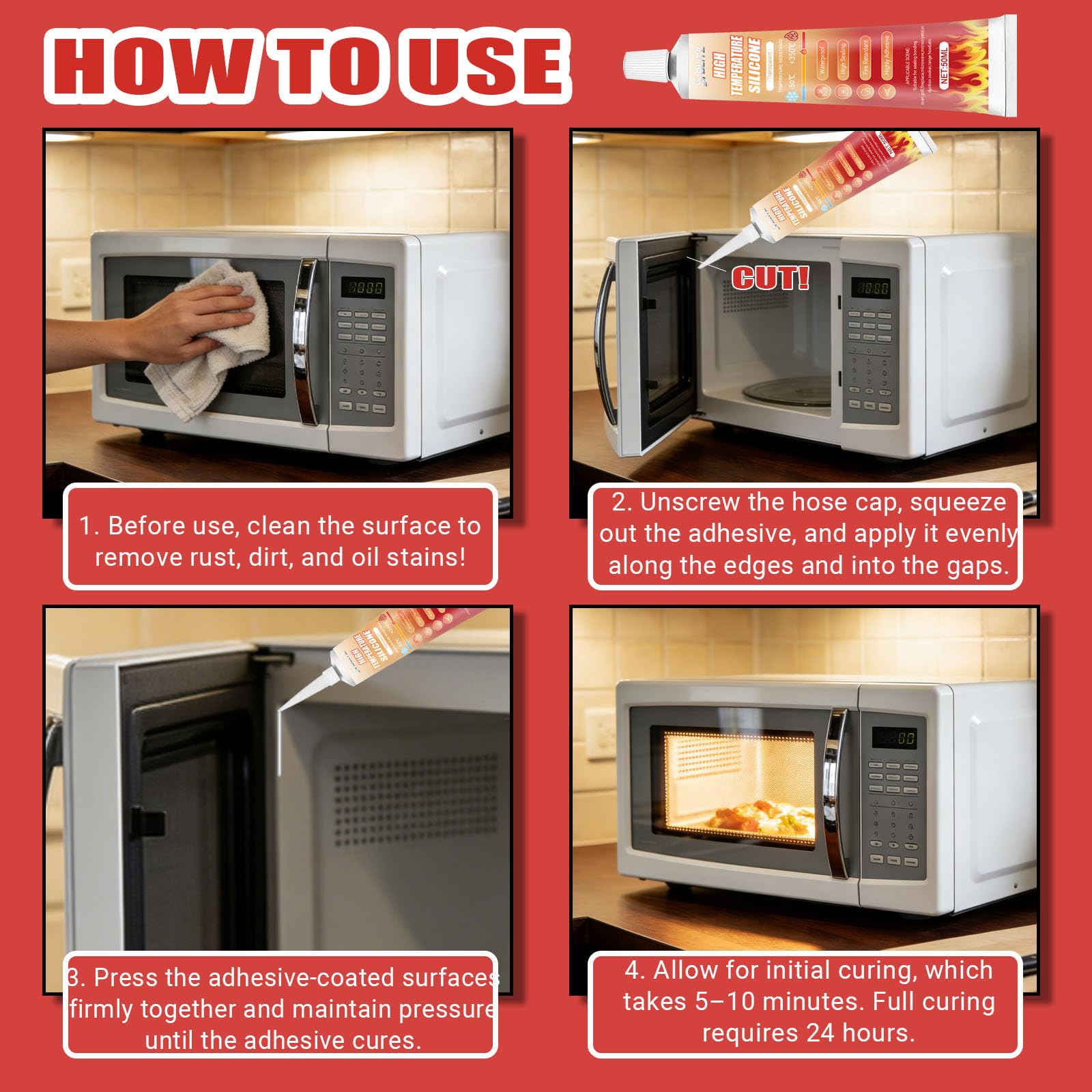 Colla ad alta temperatura, colla trasparente ad alta temperatura, colla per forno, colla resistente al calore, impermeabile, ideale per forni a induzione, forno a microonde, 100 ml