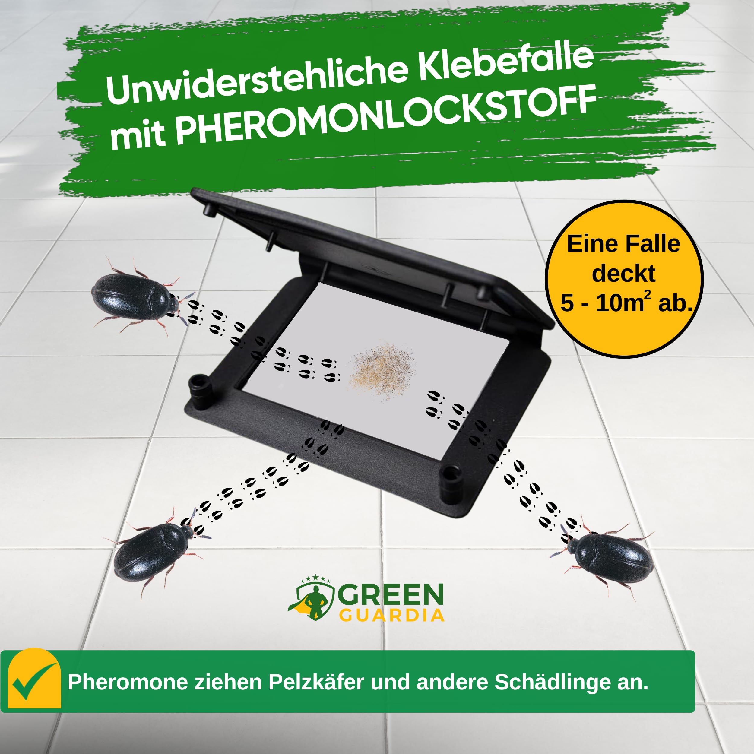 GREEN GUARDIA Trampa para escarabajos de piel con feromonas, 3 trampas para escarabajos de piel, respetuosas con el medio ambiente, trampa de feromonas sin productos químicos con superficies adhesivas