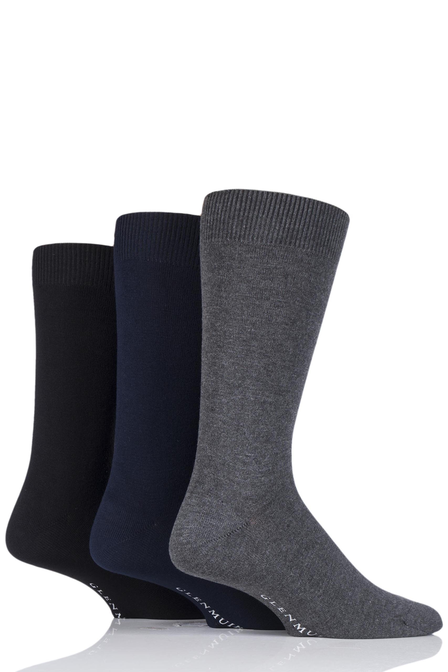 Glenmuir Mens Classic Bamboo Socks - Soft, Breathable & Cooling, Colourful Plain Socks 3 Pair Multipack for Everyday Wear - 7-11 Mens - Black/Navy/Grey