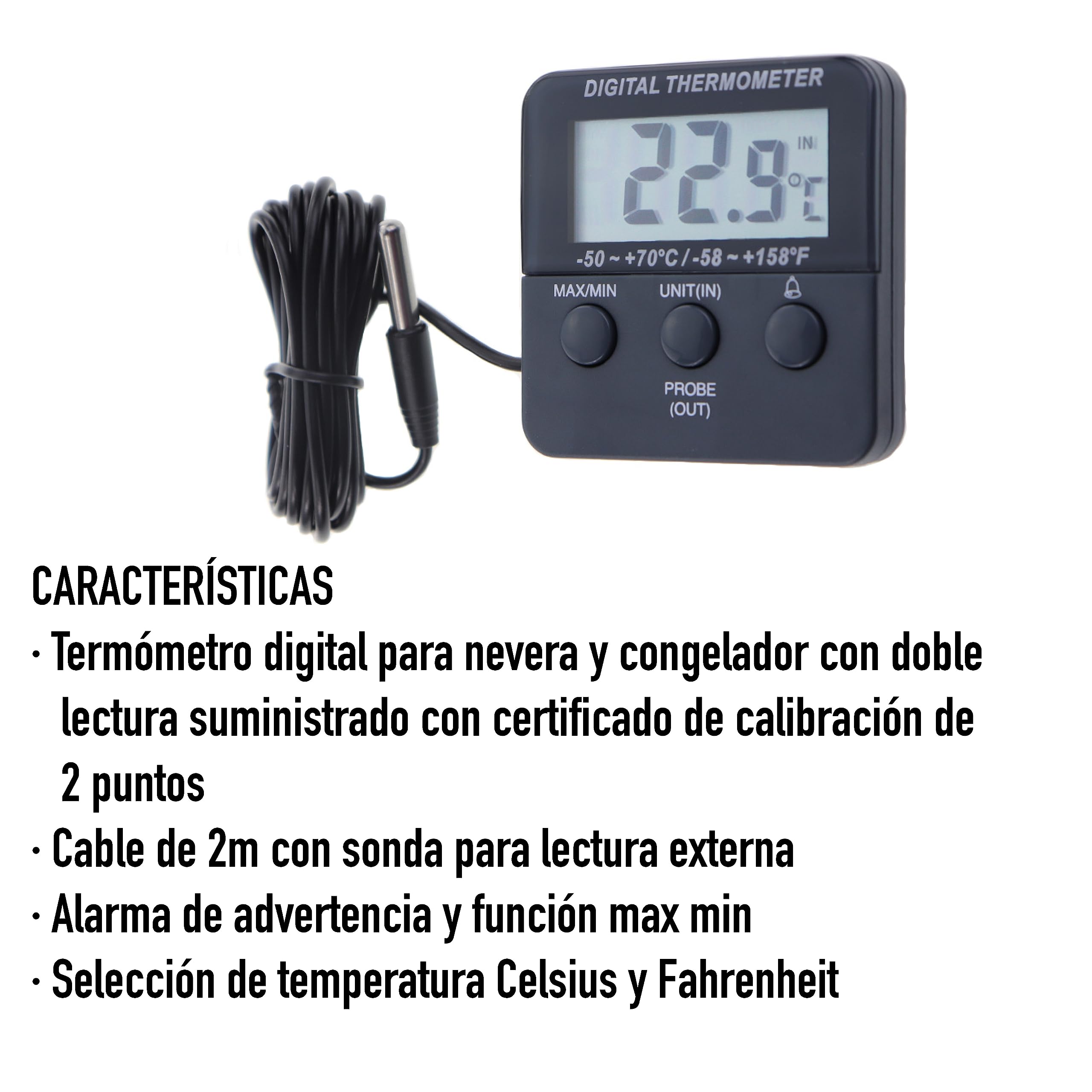 Termómetro digital calibrado para frigorífico y congelador con certificado de calibración rastreable de 2 puntos