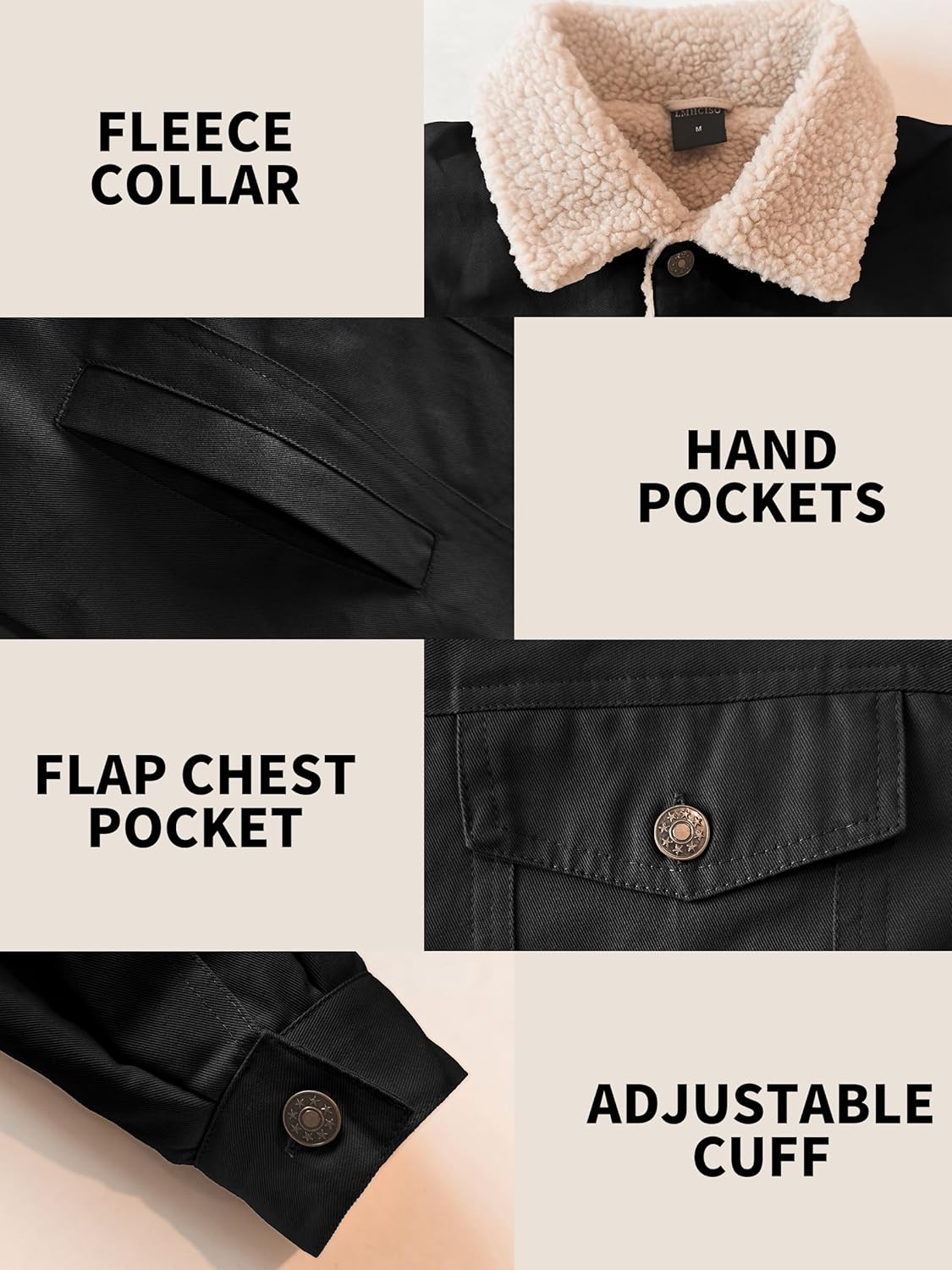 Men's Sherpa Jacket Fleece Lined Cotton Winter Cargo Coat Thick Thermal Warm Trucker Jacket with Multi Pockets - Image 6