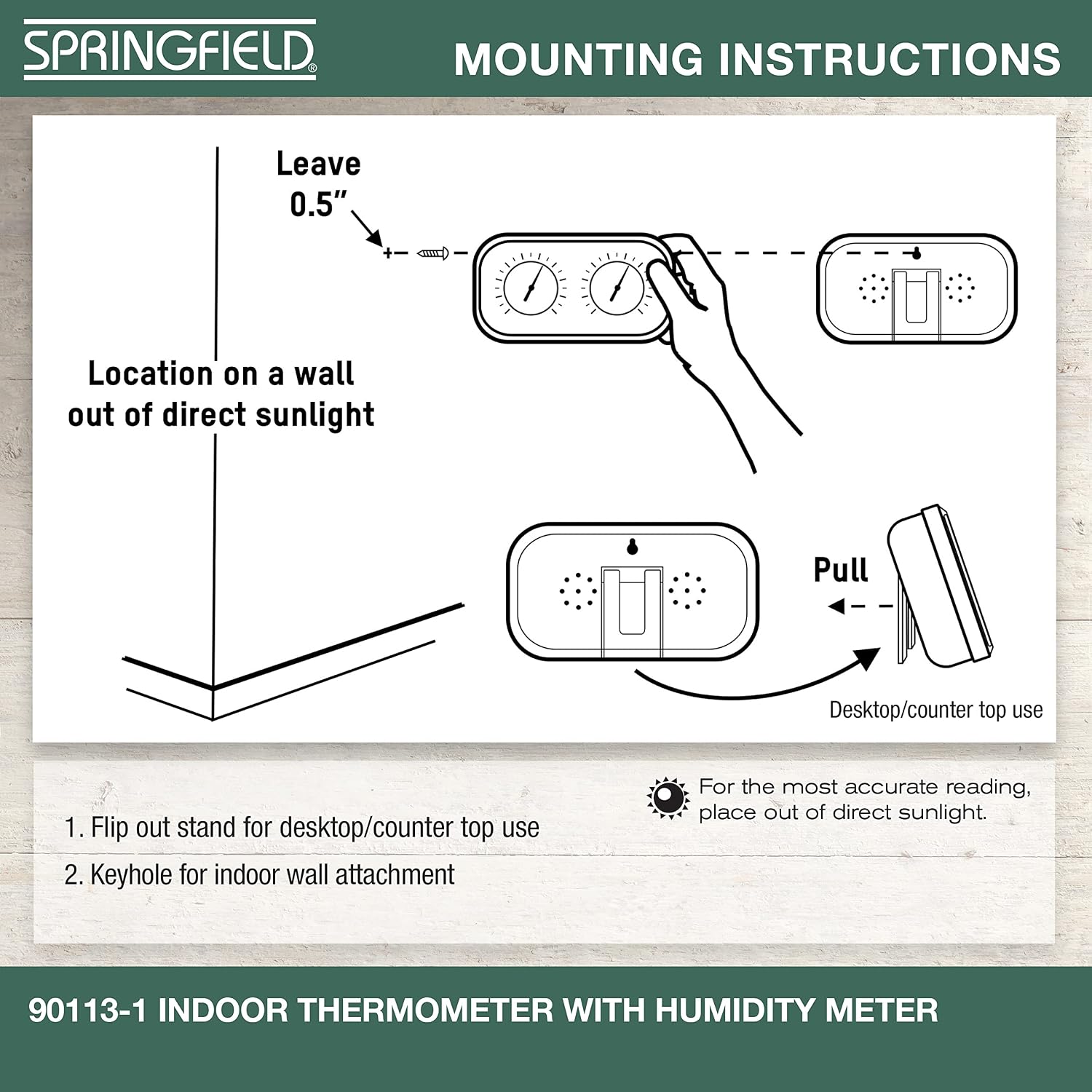 Springfield Color Track Humidity Meter and Indoor Thermometer, Analog Weather Station for the Bedroom, Nursery, Storage, and Inside the Home
