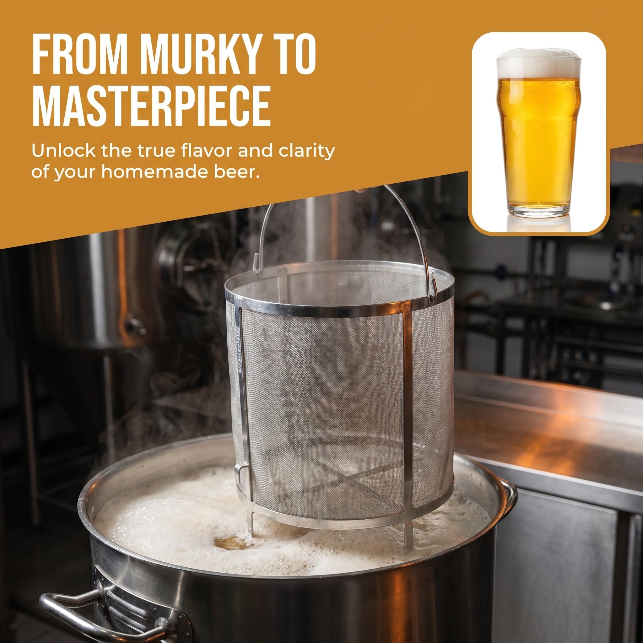 Filtro De Lúpulo Para Vino, Colador De Acero Inoxidable Extragrande, Filtro De Lúpulo Para Cerveza De 300 Micras, Araña De Lúpulo Con Soporte Para Lúpulo Casero, Cubo De Elaboración De Cerveza Y
