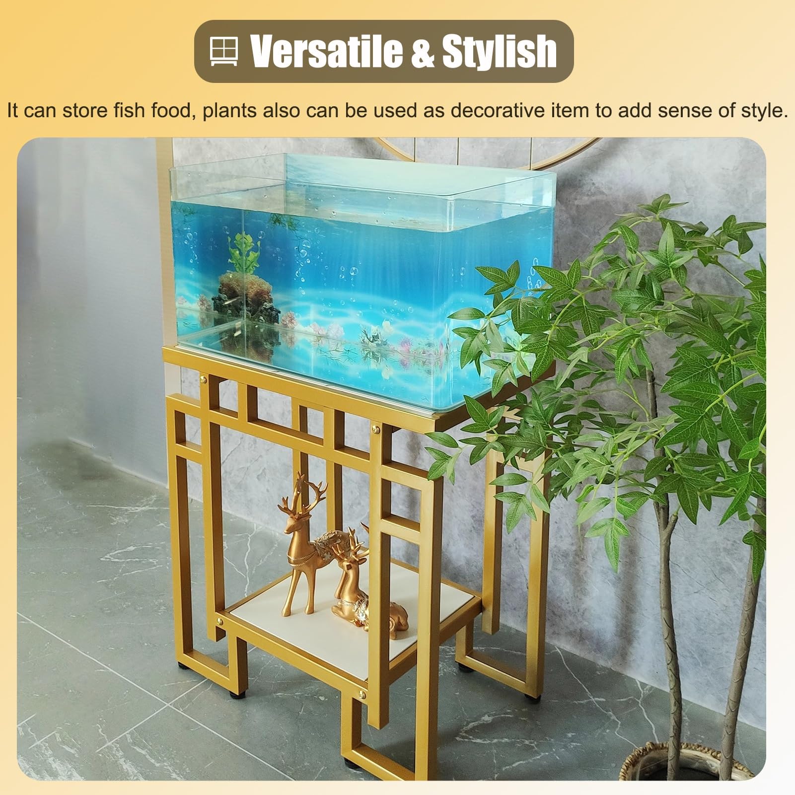 Supporto per acquario, robusto tavolo in metallo con spazio per riporre terrari e piante in soggiorno o camera da letto