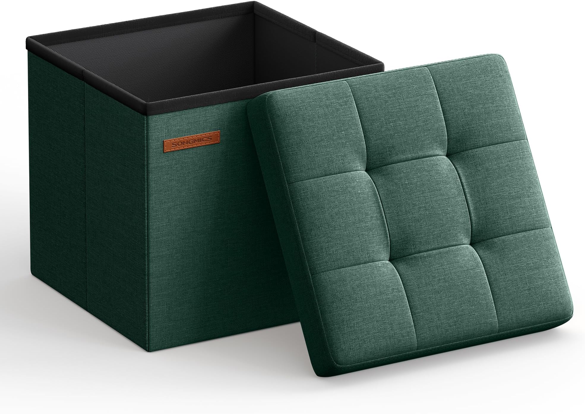 Stool with Storage Space, Small Folding Bench, 30 x 30 cm Footstool, Storage Box, Holds up to 130 kg, for Living Room, Bedroom, Dormitory, Vintage Green LSF028C01