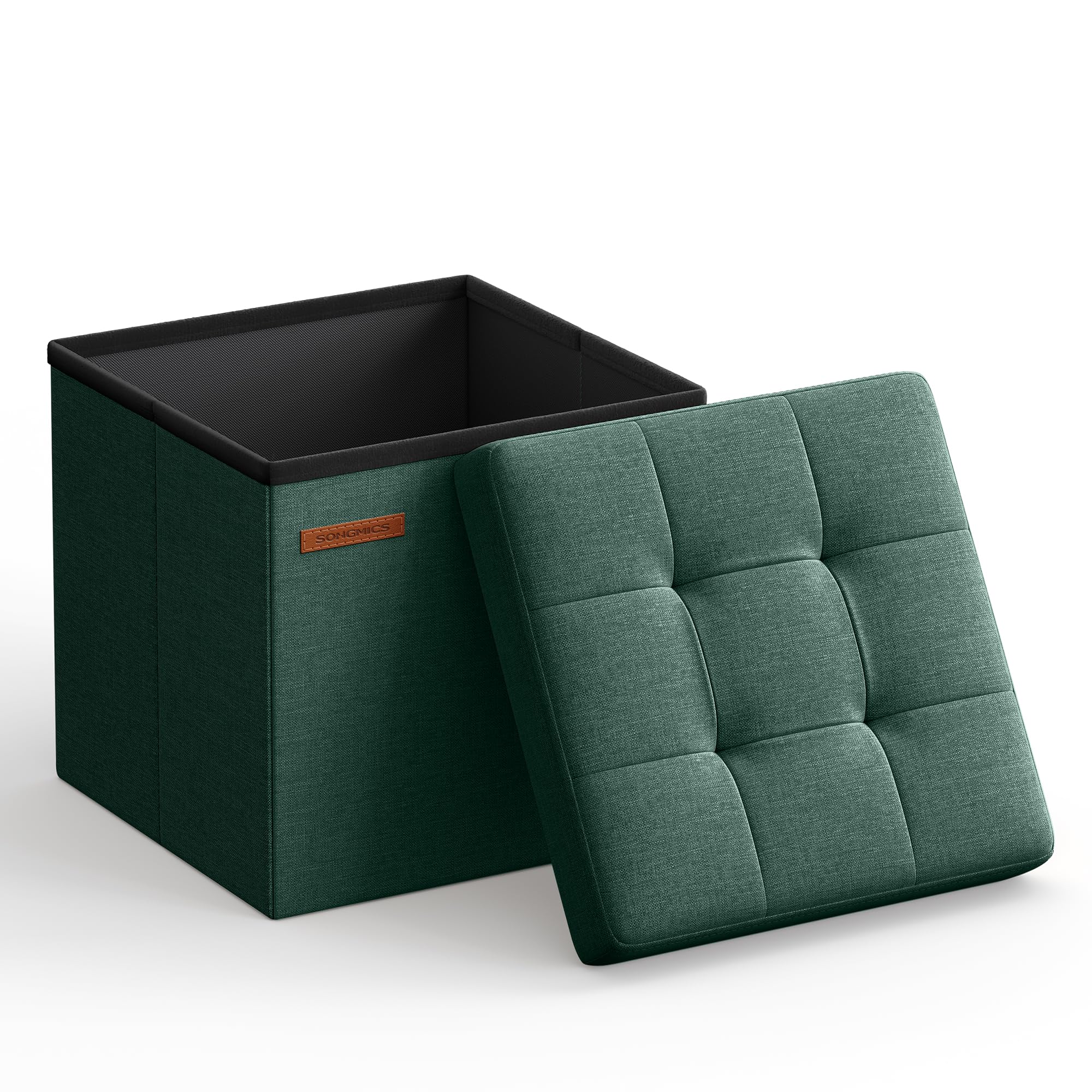 Stool with Storage Space, Small Folding Bench, 30 x 30 cm Footstool, Storage Box, Holds up to 130 kg, for Living Room, Bedroom, Dormitory, Vintage Green LSF028C01