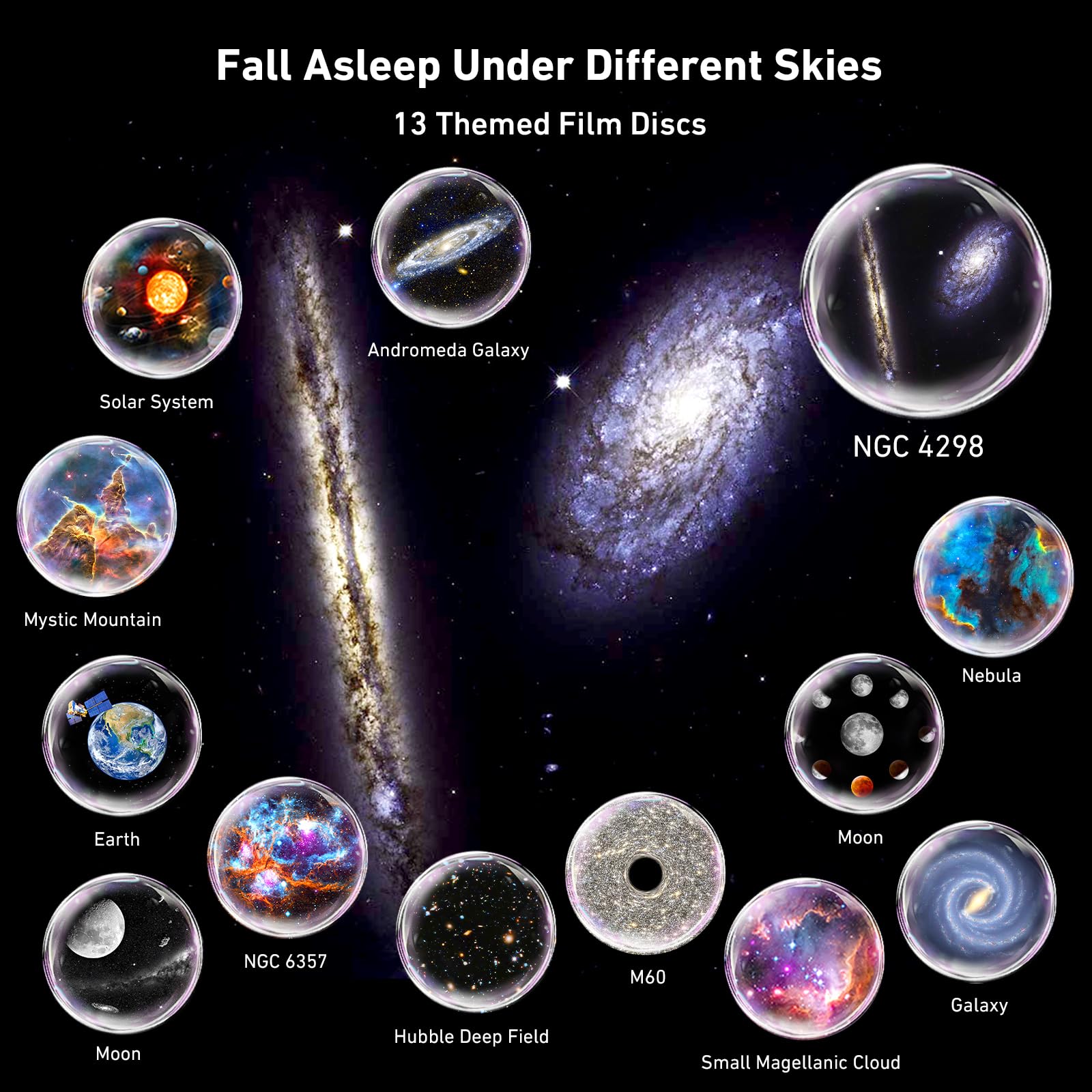 YunLone Proiettore Stella Soffitto13-in-1 Galassia Planetario con Timer, Proiettore Sistema Solare Skylight via lattea Lampada Luci Notturne con Nebulosa Luna Pianeti 13pcs Film
