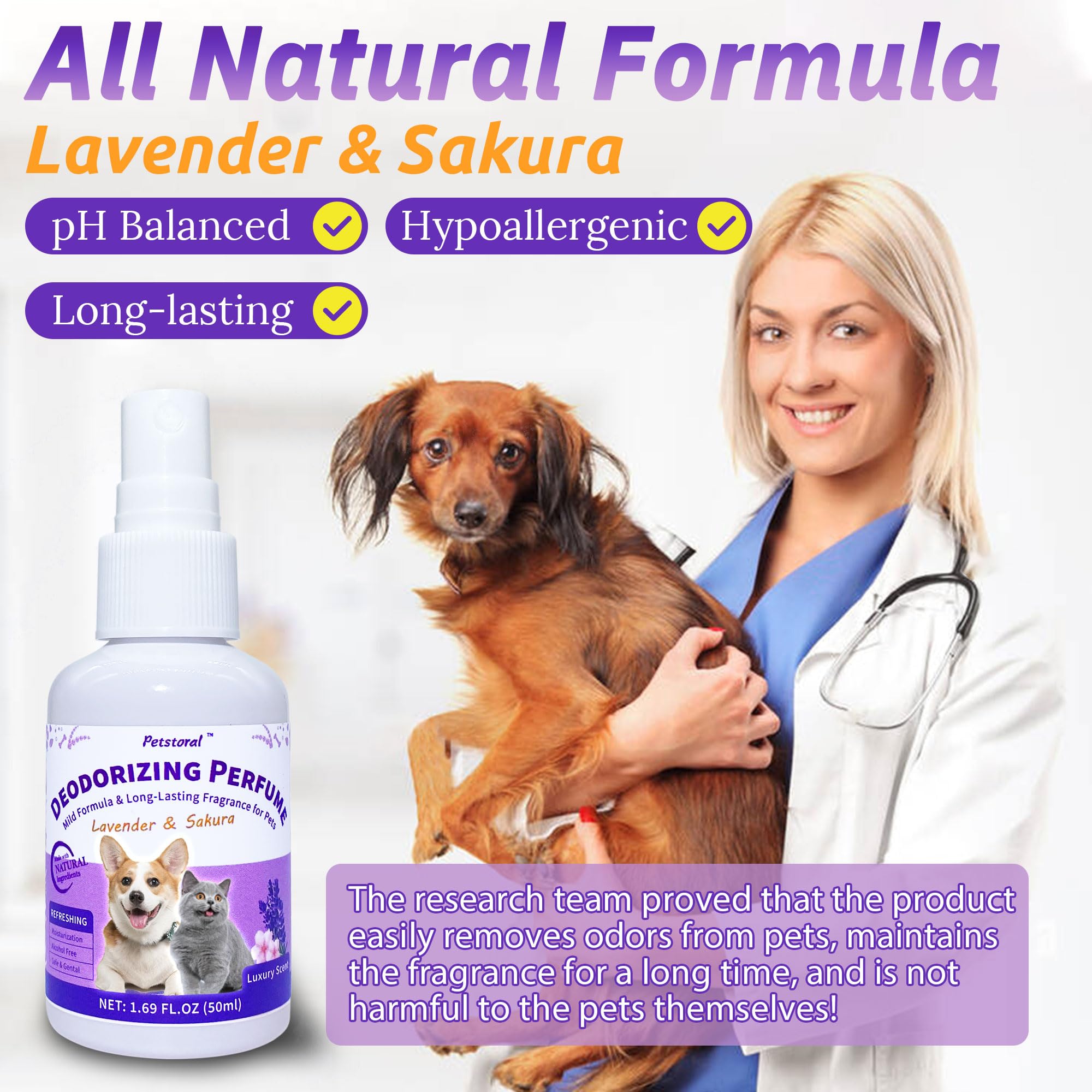 Petstoral Deodorizing Perfume Spray for Pets, luxury Scent, Long-Lasting Fragrance (1.69 Fl Oz, Lavender & Sakaru)
