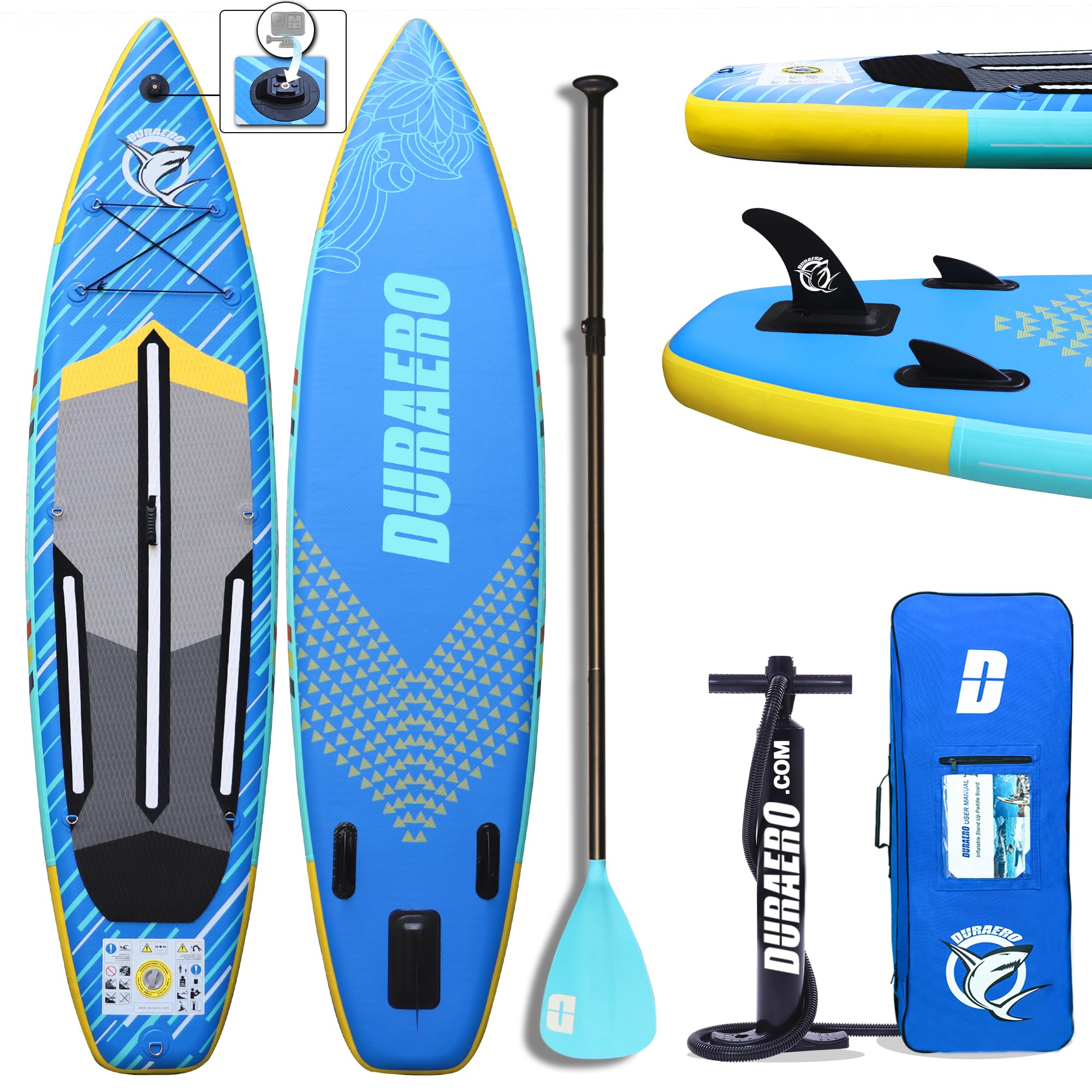 Stand up Paddle Inflable y Soporte para cámara, 330 x 76 x 15 cm, hasta 150 kg, Bomba con Correa para el pie, Mochila