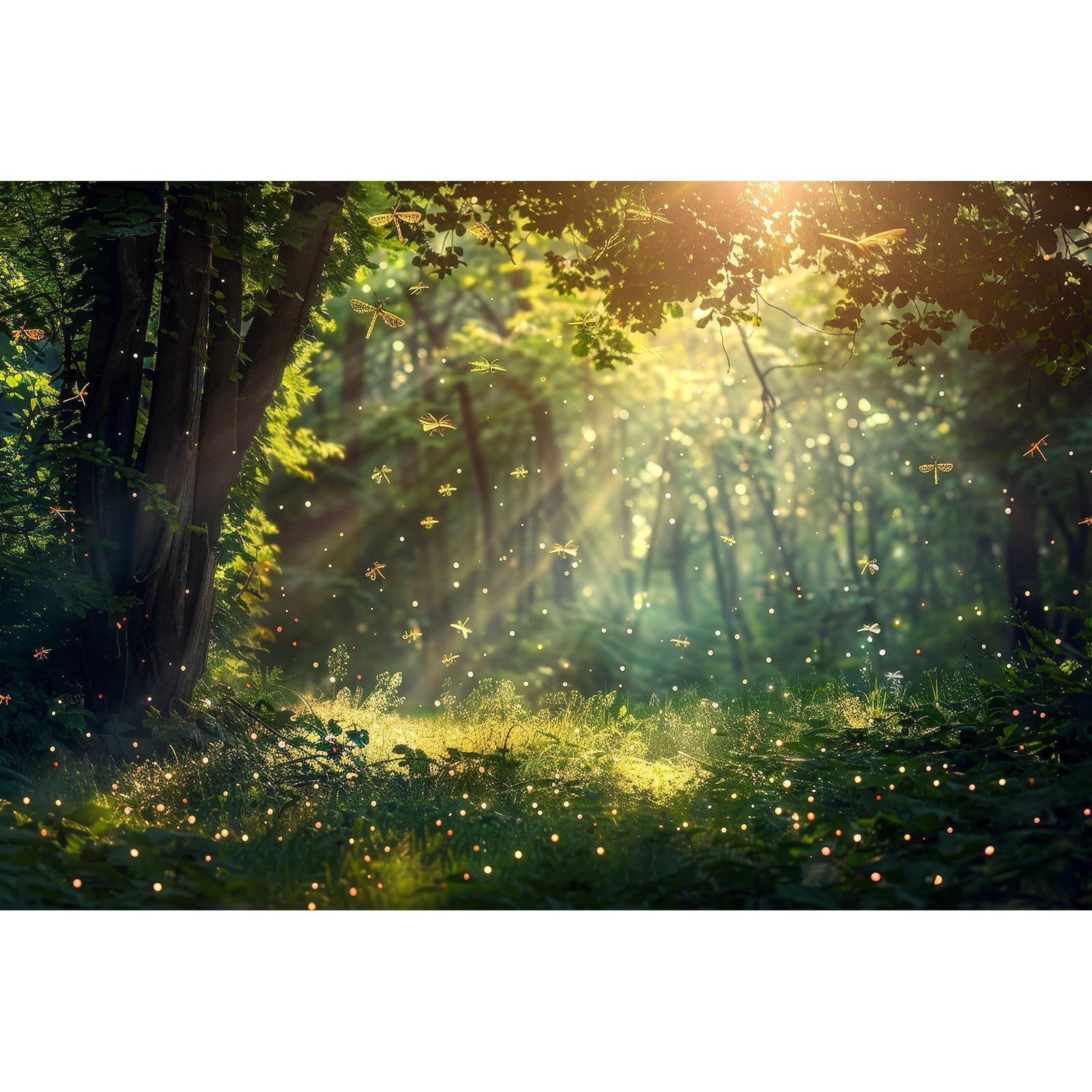 Fantasy Forest Reptile Tank Background Lightning Bugs Fireflies Forests Field Aquarium Background Rainforest Misty Sunray Fish Tank Backgrounds Jungle Trees Reptile Enclosure Backgrounds 48x18in