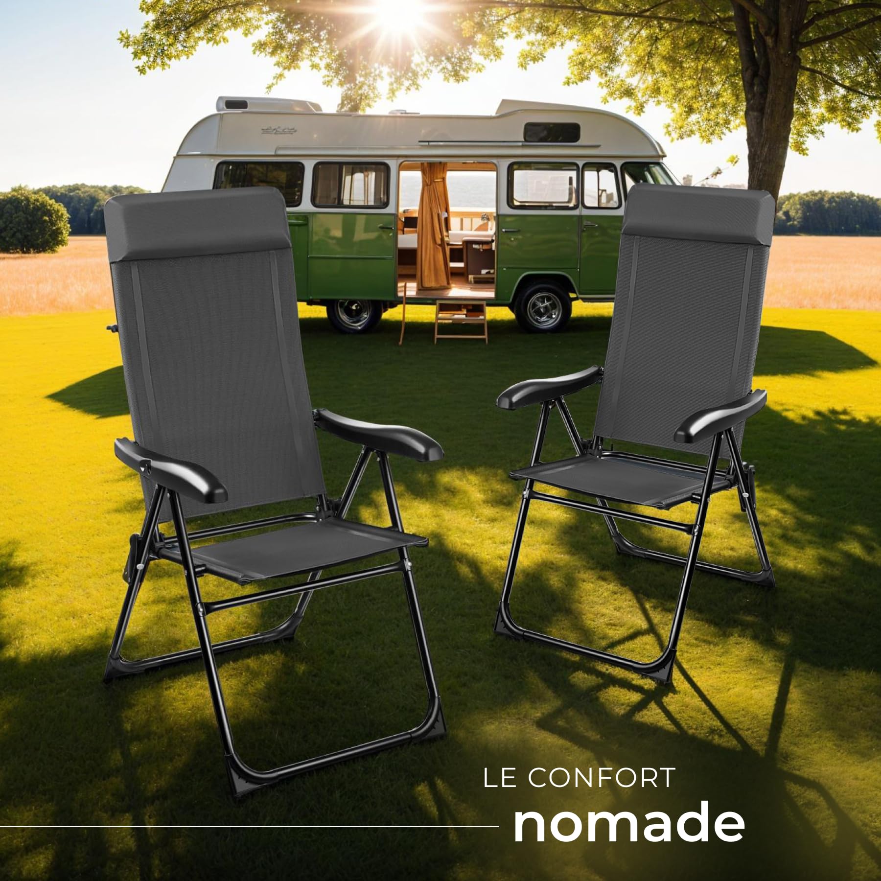 Chaise Pliante Camping Westtune - Aluminium - Avec Appui-tête - Portable