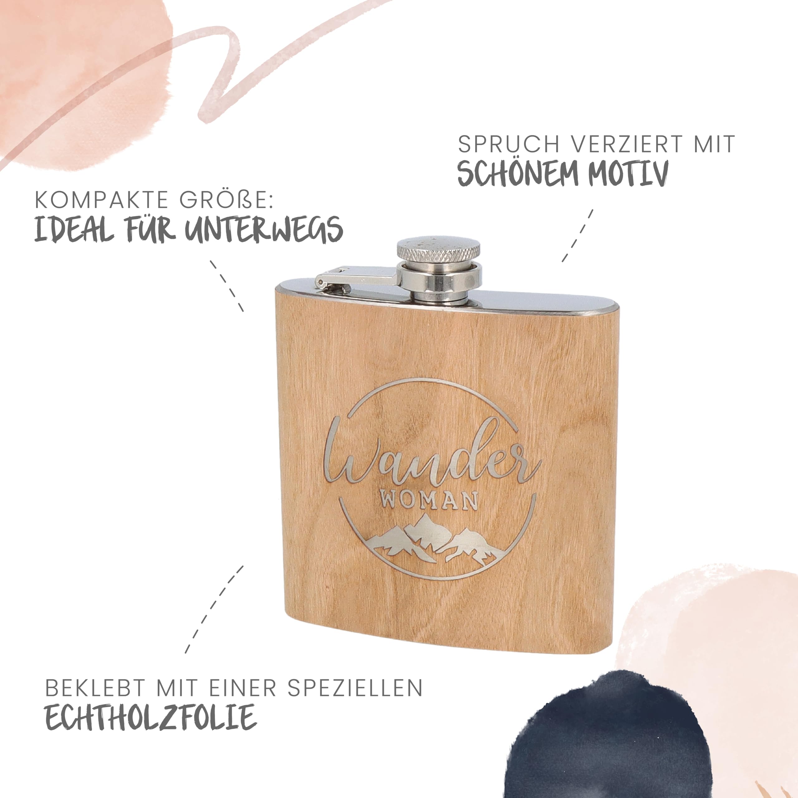 Spruchreif | Flachmann aus Edelstahl mit Gravur „Wander Woman“ | Originelle Geschenkidee für Frauen & Wanderinnen | Perfektes Outdoor-Geschenk