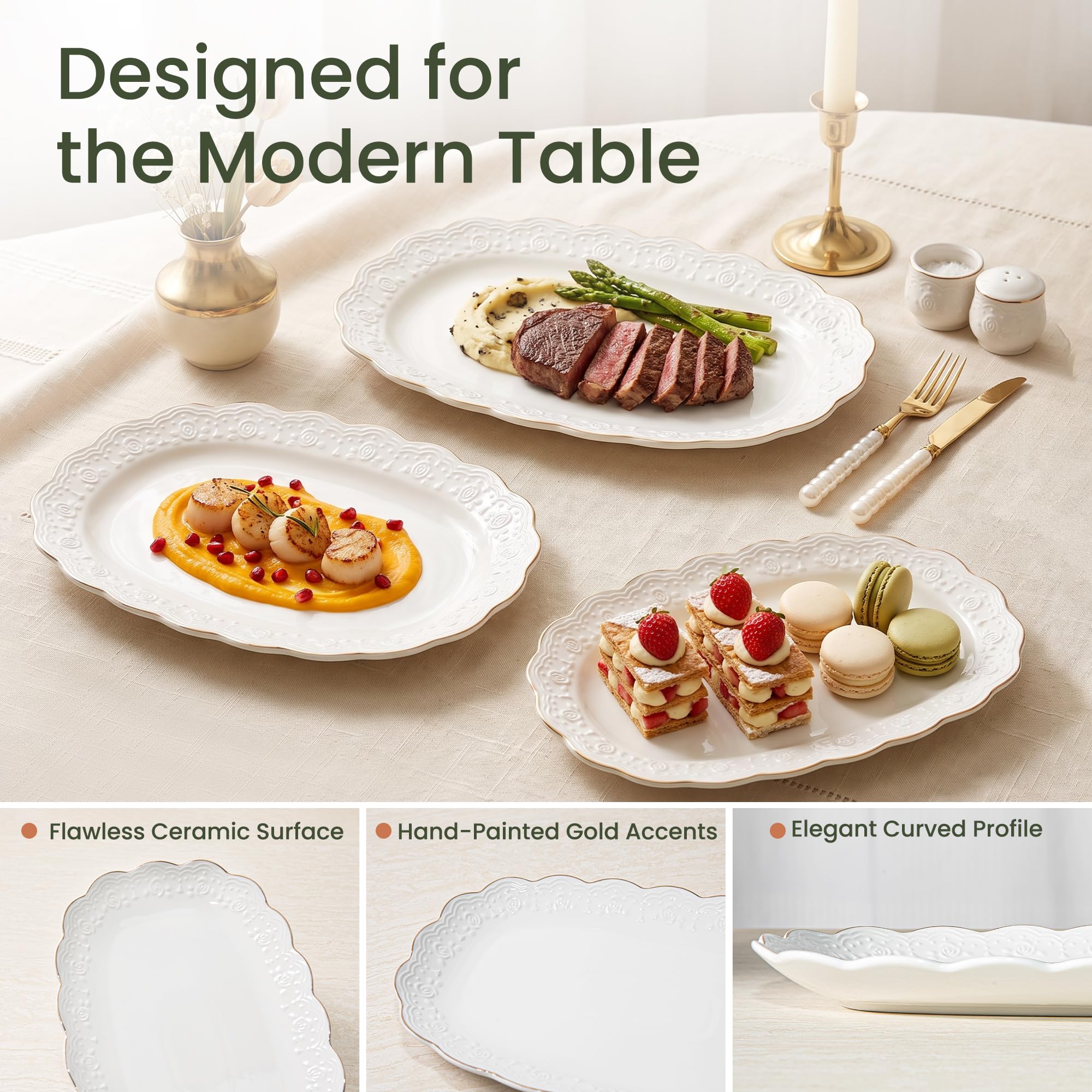 KASSEL Elegancka ceramiczna taca do serwowania z podstawką - kwadratowe tace do serwowania na imprezę, wakacje, catering, bufet, unikalna konstrukcja, piekarnik (owalny)