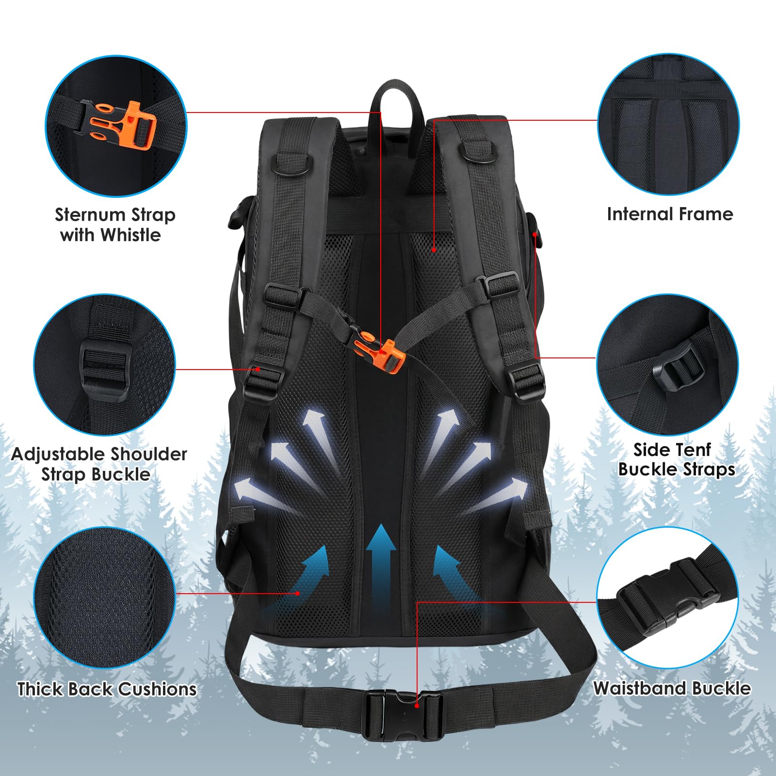Plecak Turystyka 45L Mężczyźni Kobiety Wodoodporny Wytrzymały Plecak dzienny na Camping Kolarstwo Wspinaczka Górska Trekking Outdoor Sport