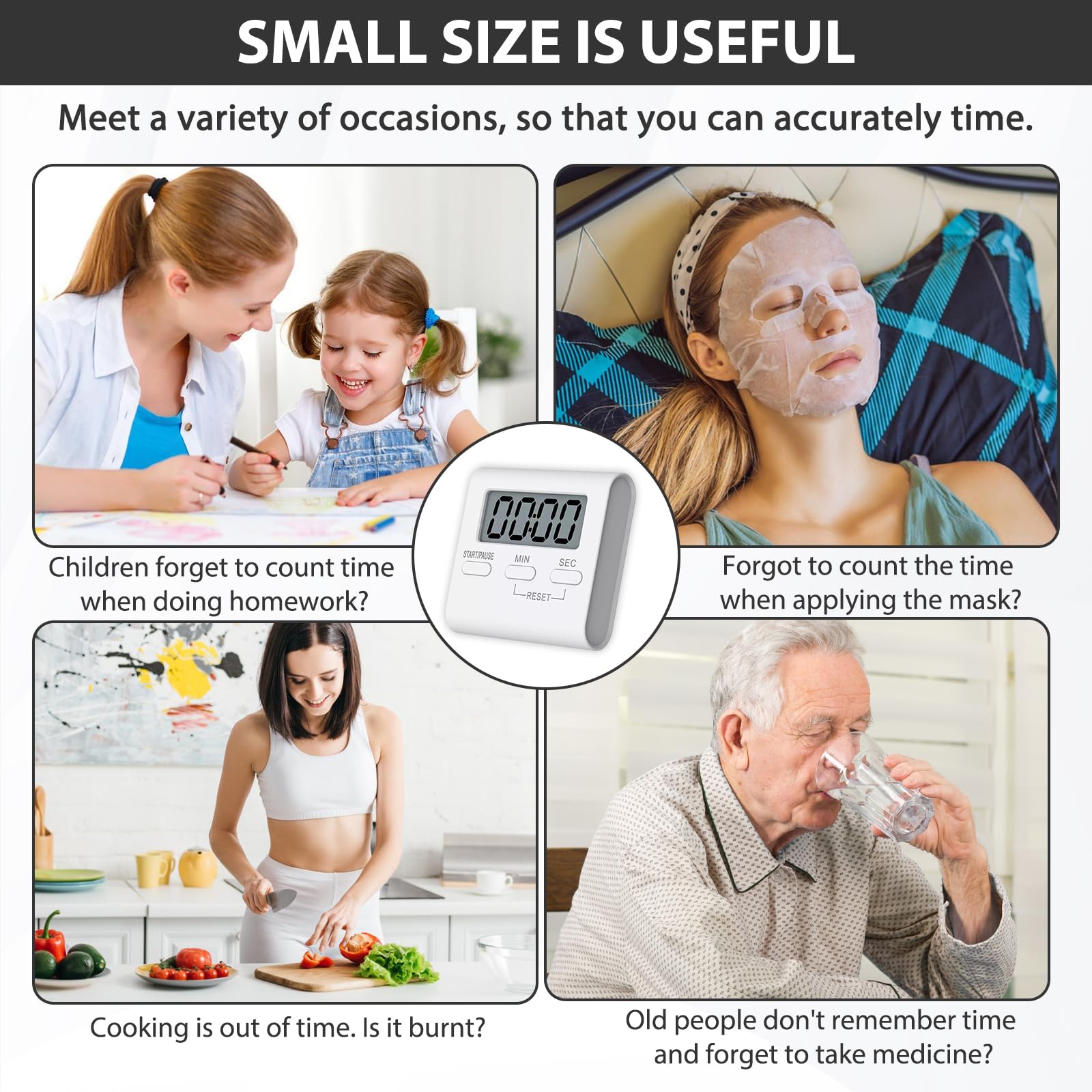 2 PCS Kitchen Timers for Cooking Digital Kitchen Timer Cooking Timers for Kitchen with Alarm for Kitchen Cooking Baking Sports Games Back with Plastic Magnetic Heel Stand - Image 4