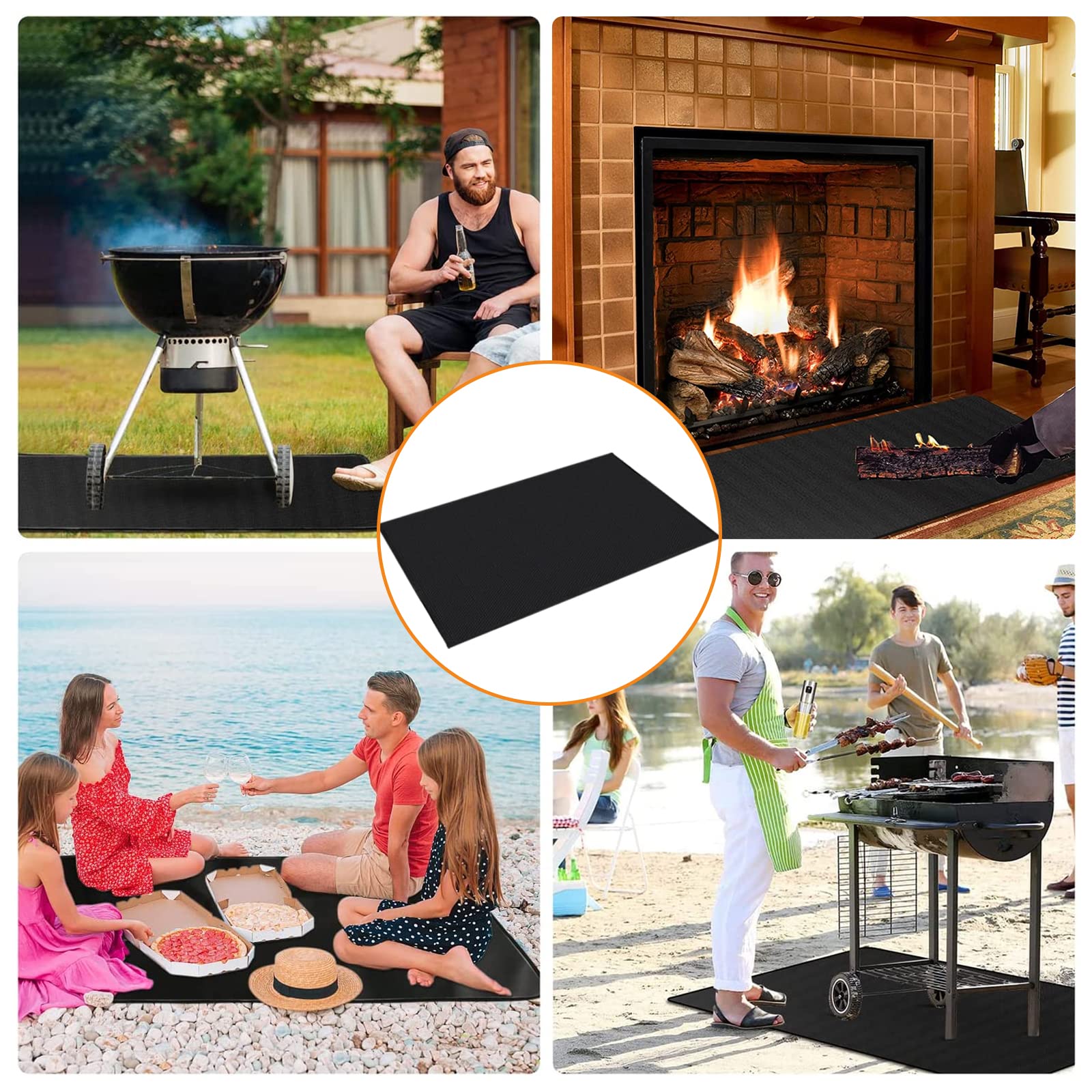 Tapis de Barbecue 130x160cm Anti Feu BBQ Pliable Réutilisable Étanche pour Sol d'Extérieur