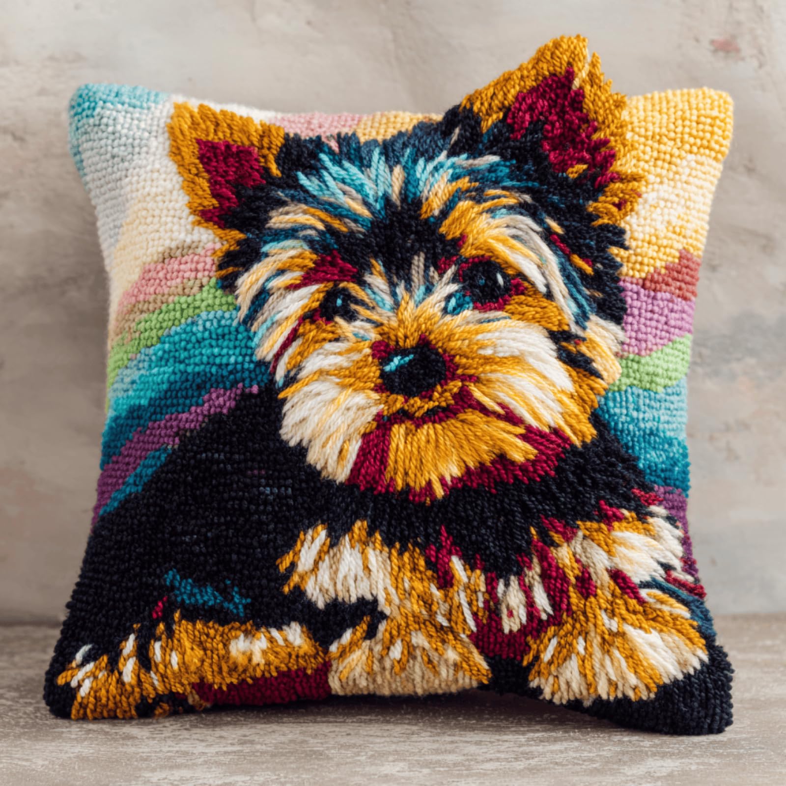 kitphoenix Latch Hook Pillow Cover Kit for Adults Yorkshire Terrier