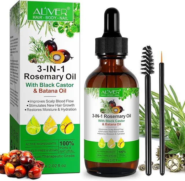 Huile 3 en 1 Romarin Ricin Batana pour Pousse Cheveux - Stimule Croissance