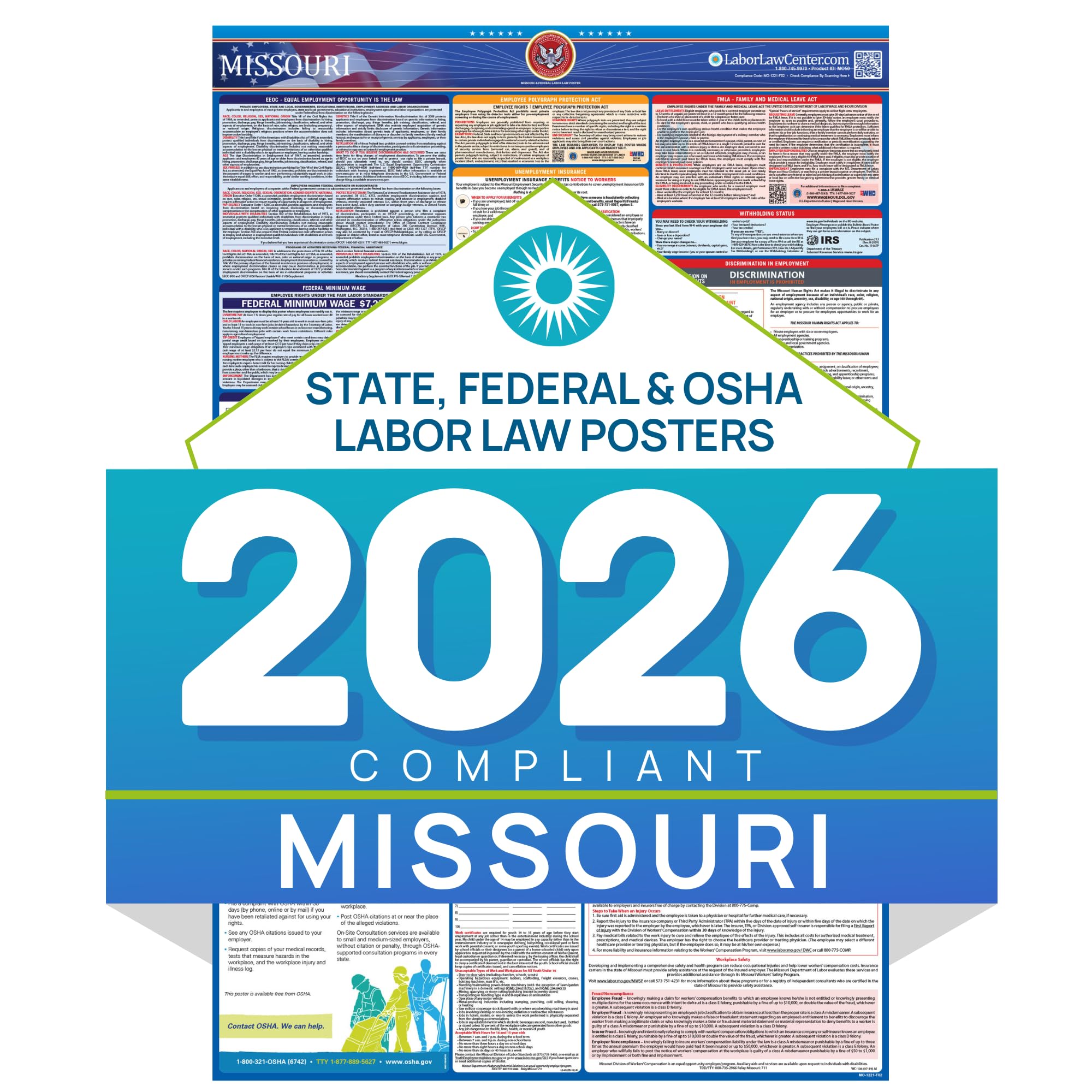 Missouri 2026 Labor Law Poster – State & Federal Compliance – OSHA, EEOC, FMLA, Minimum Wage – Durable, Laminated & Waterproof Workplace Employment