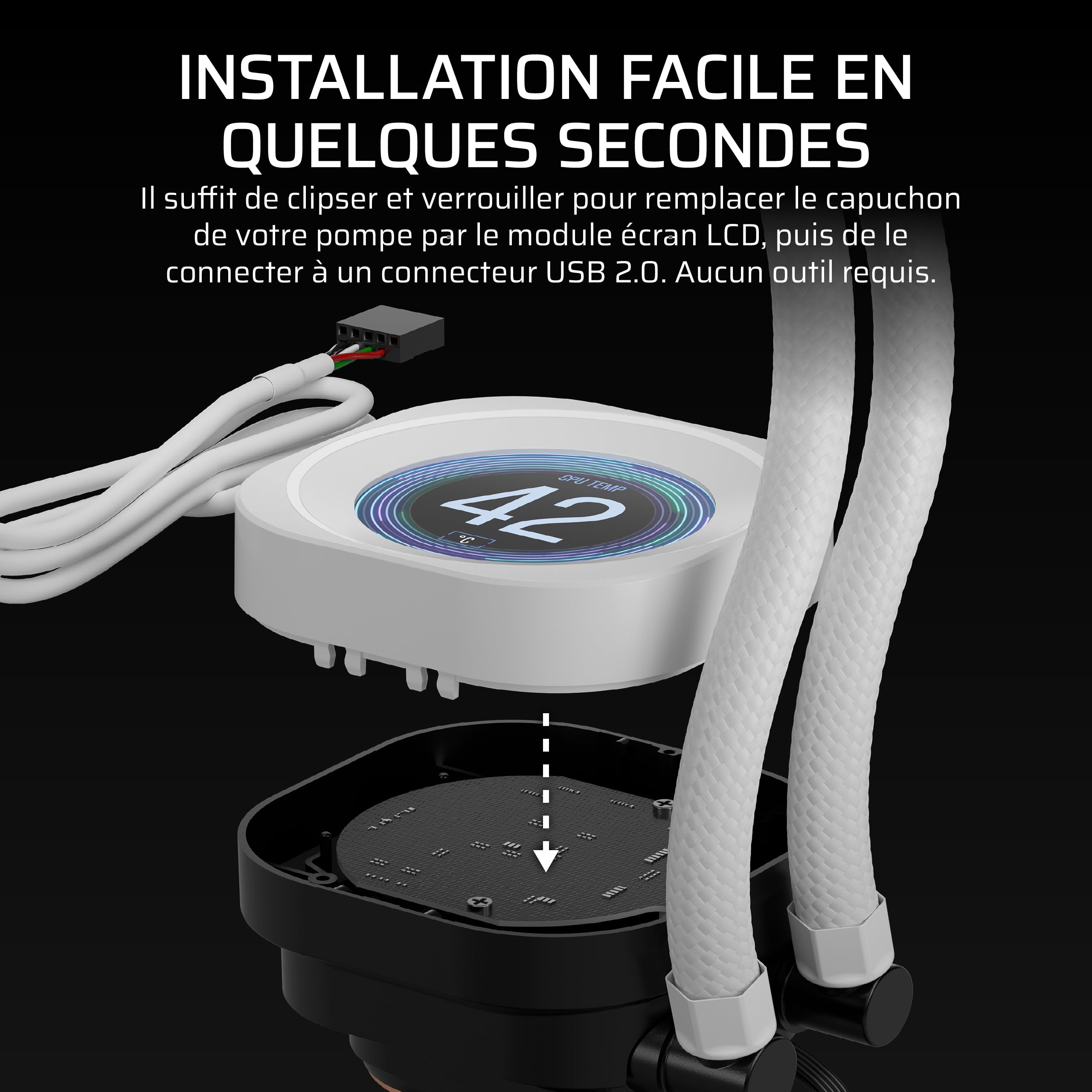 Module écran LCD 5,3 Cm Pour Refroidisseurs Corsair Nautilus RS - IPS 480x480, Rétroéclairage 600 Cd/m², Installation Sans Outil, Compatible ICUE