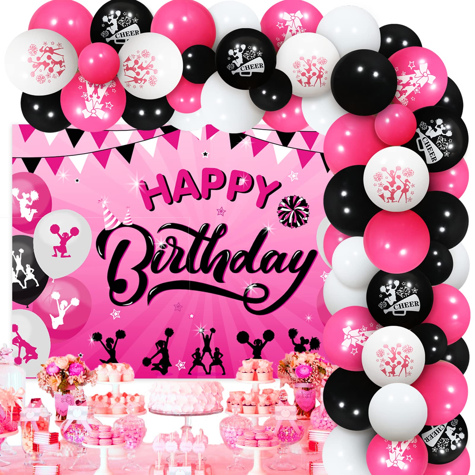 Cheerleading Birthday Party Decorations Kit - Hot Pink & Blue Theme With Banner, Cake Topper & Balloons