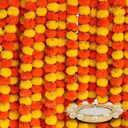 Guirnalda de caléndula para decoración de flores artificiales indias de caléndula de 5 pies para Diwali, Navidad, fiesta, telón de fondo de boda,