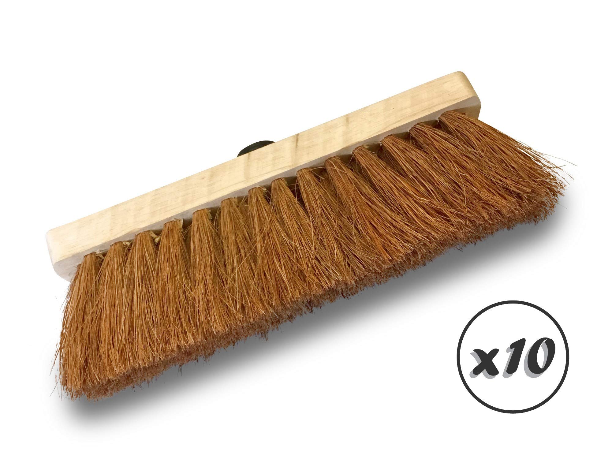 Lot de 10 balais de ménage en Fibres de Coco Naturel | Longueur 29 cm | Semelle Bois | Douille vissante Plastique | sans Manche | Kibros 2050x10