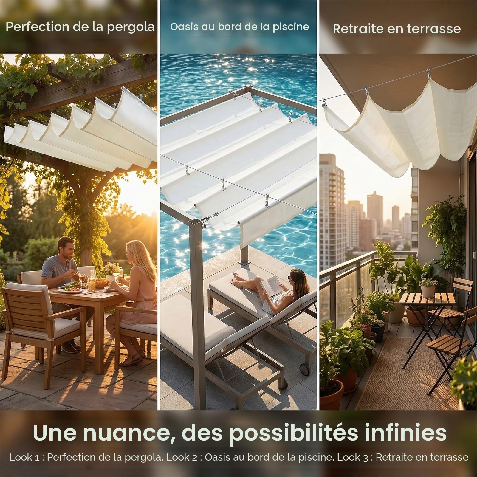 Voile d'ombrage rétractable sur Mesure pour pergola,Voile d'ombrage Coulissant, Personnalisable,Voile-D'ombrage Multi Couleur Taille Bâche Ombrage UV Protection Solaire(W2*L6m/W6.56*L19.68ft)